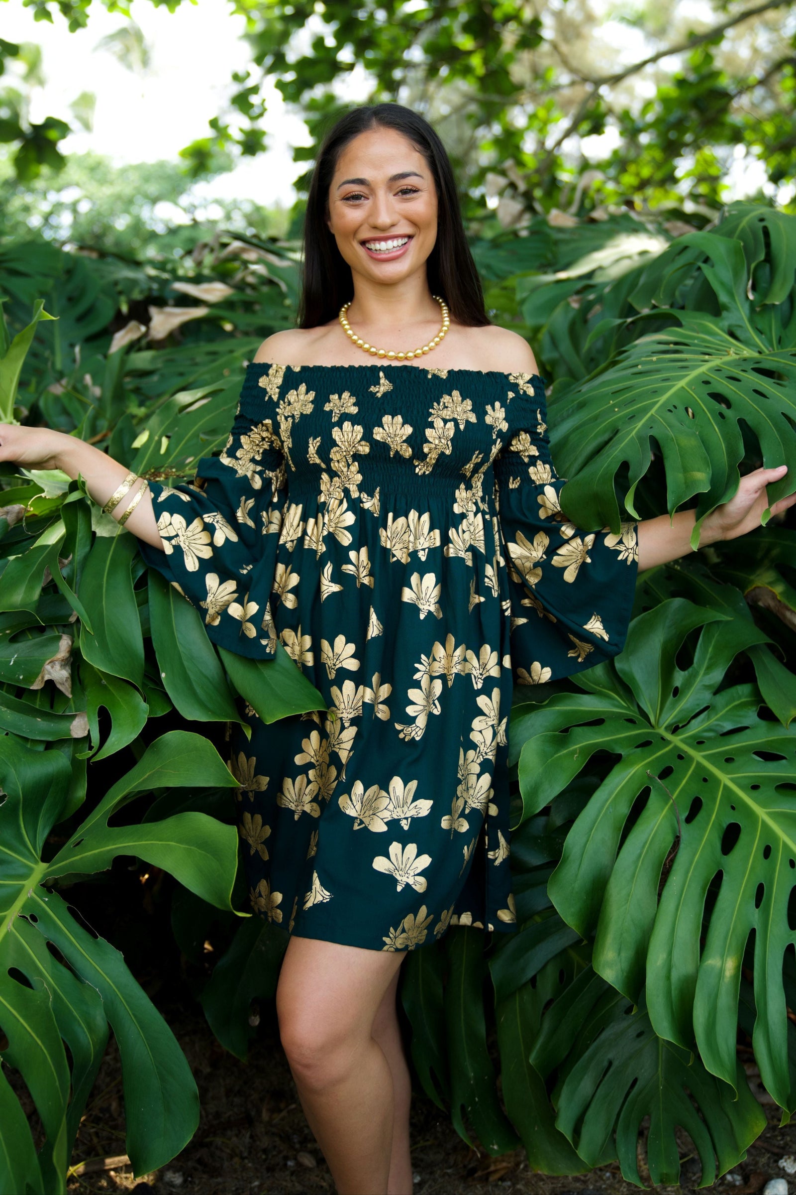 Dress Aulia Emerald Gold Naupaka