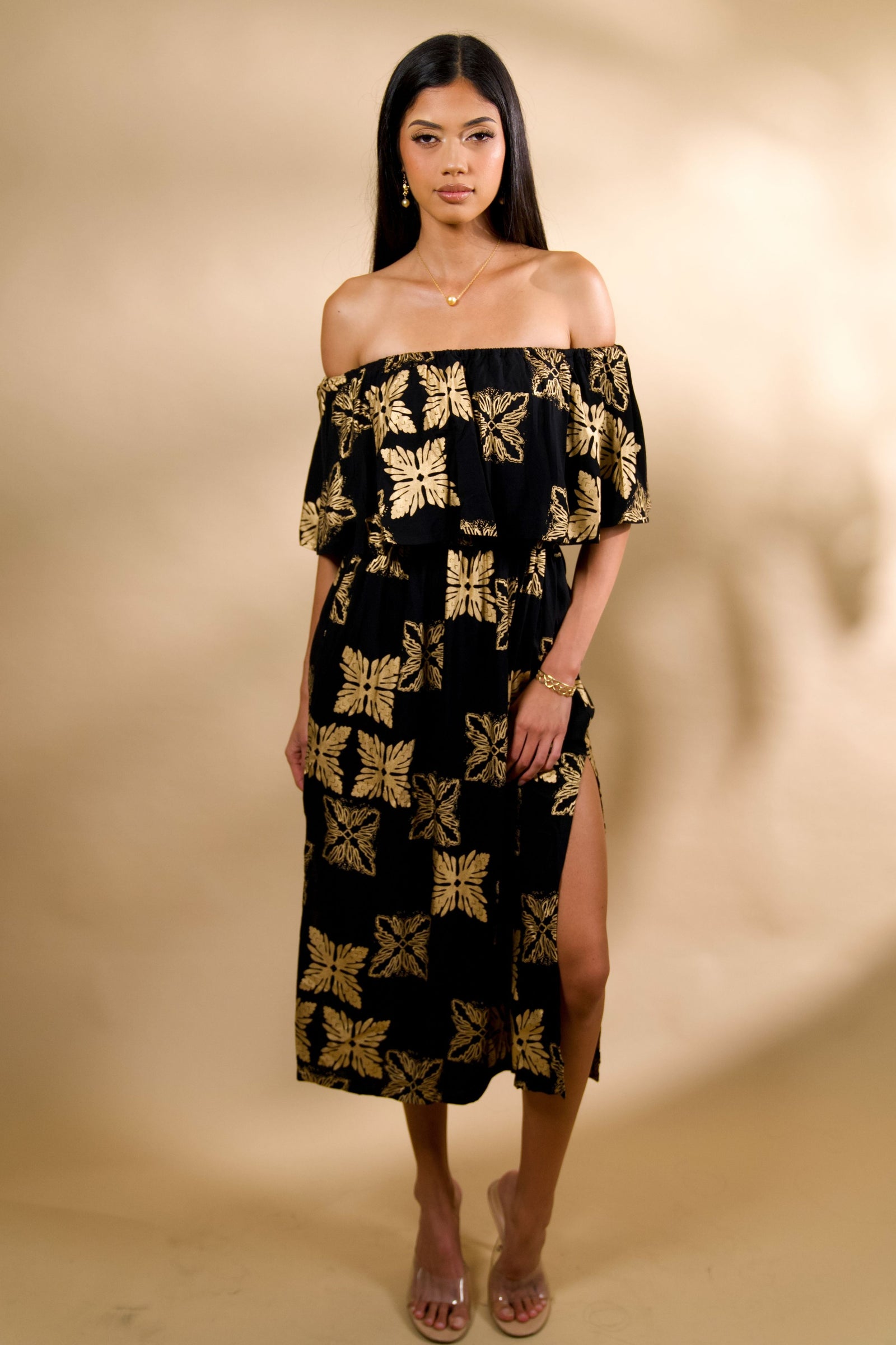Dress Lahela Black Gold Tūtū's Quilt