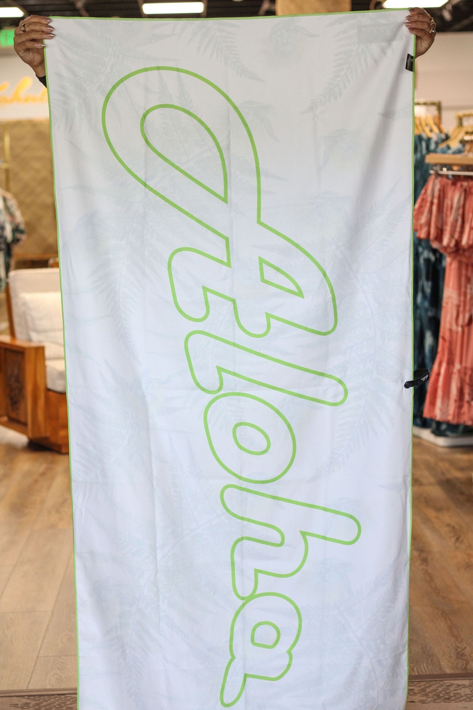 Microfiber Beach Towel in White Lehua Mamo - Back View | Kahulaleʻa