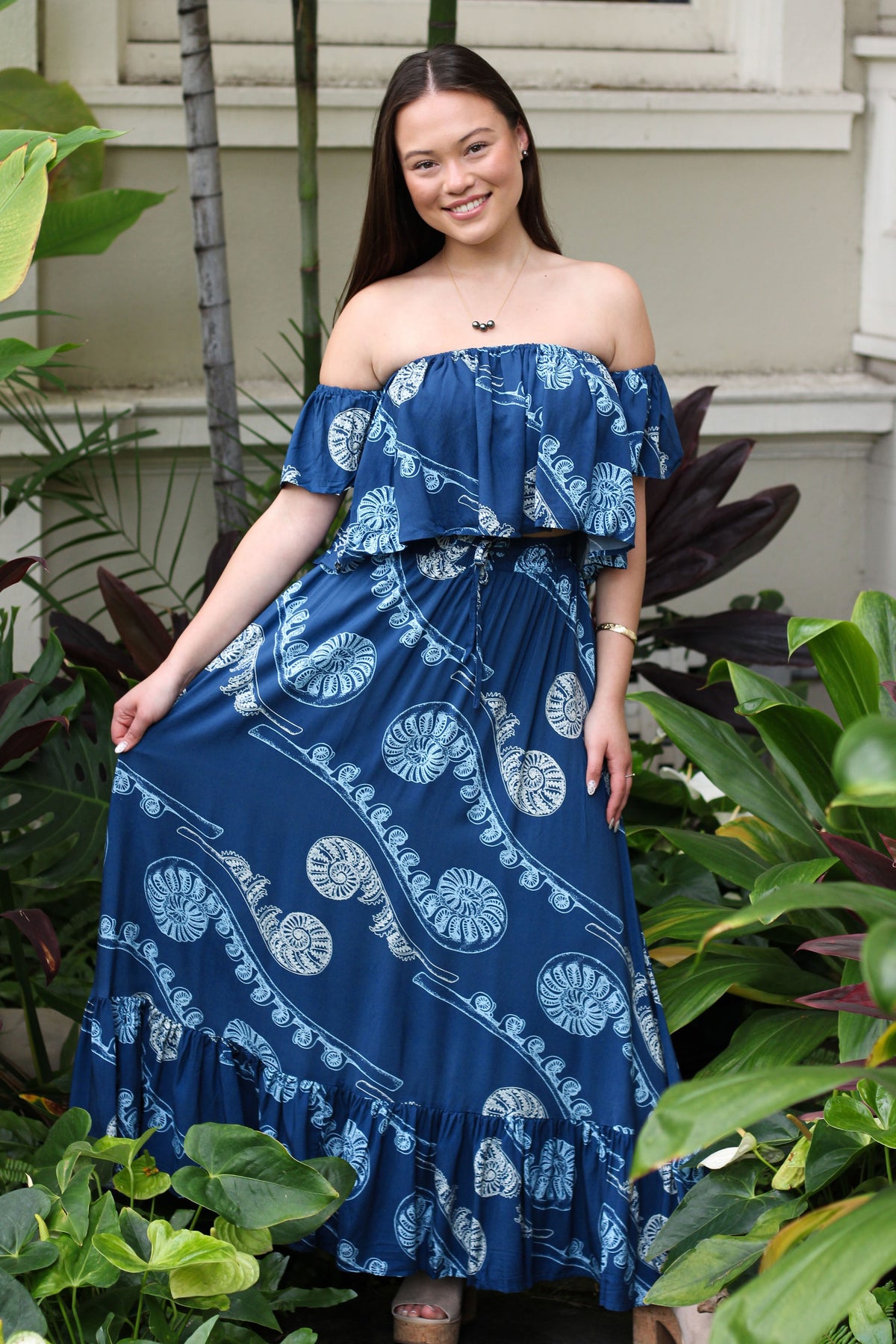 Women's Nainoa Skirt in Blue Hapu'u - Front View | Kahulaleʻa