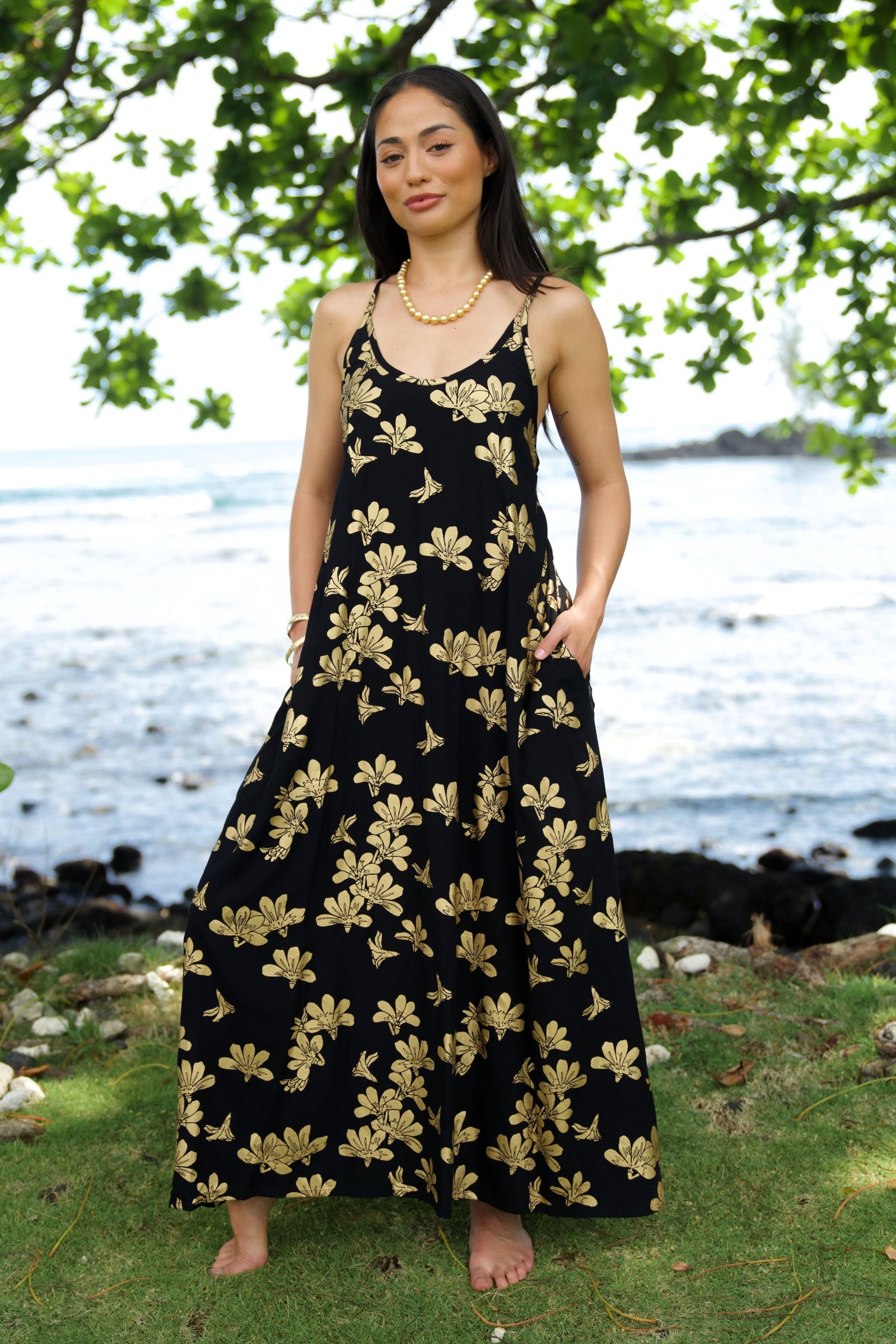 Dress Kuʻuipo Black Gold Naupaka