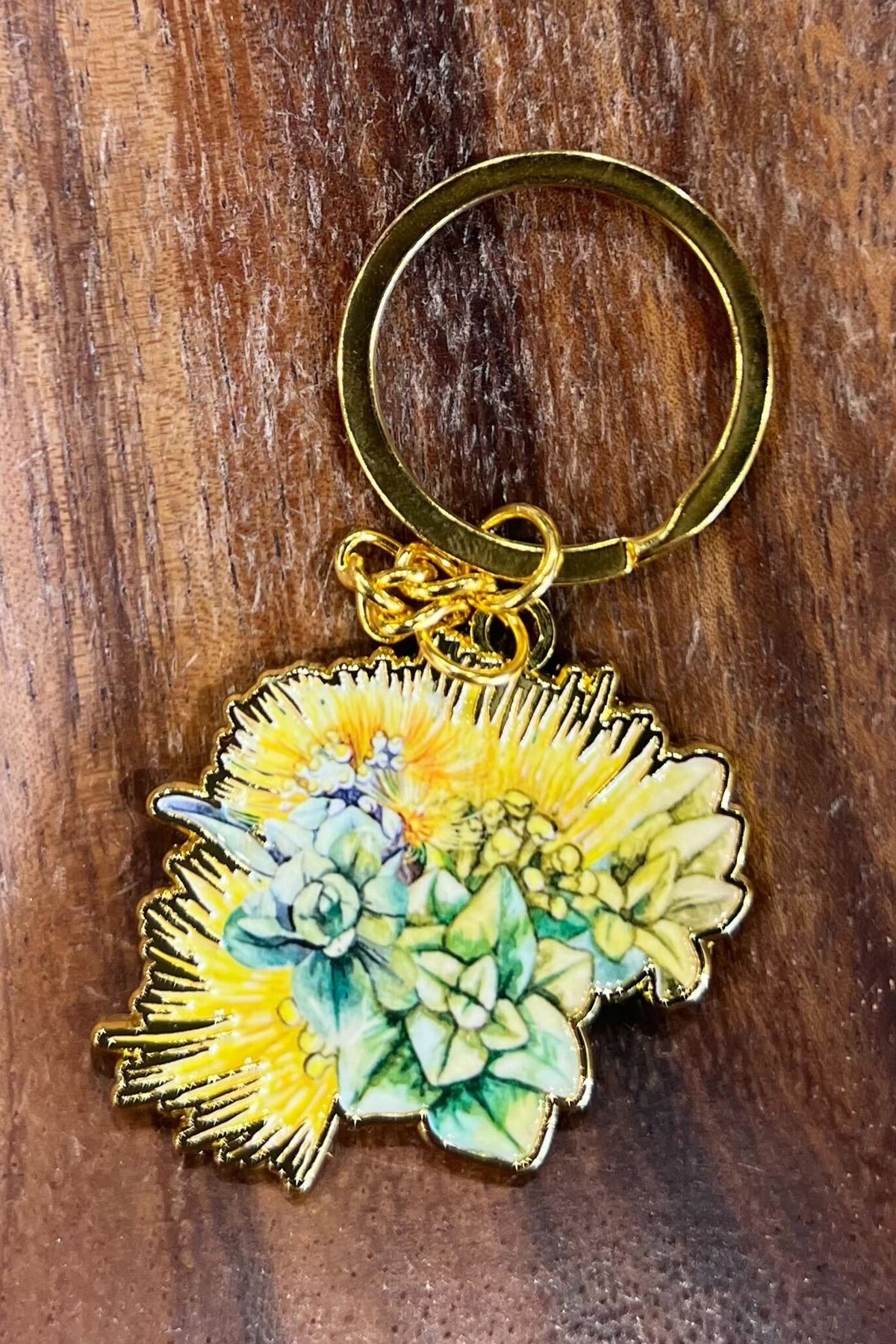 Yellow Lehua Mamo Keychain - Front View | Kahulaleʻa