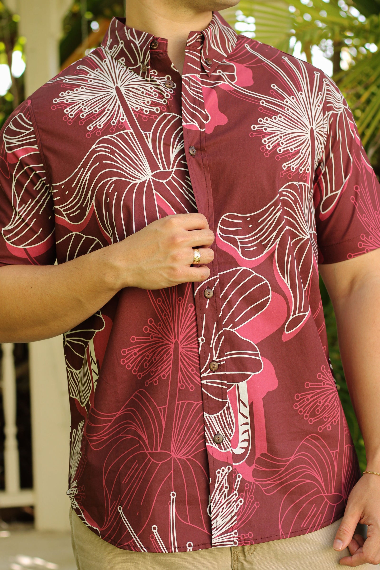 Men's Aloha Shirt Bordeaux