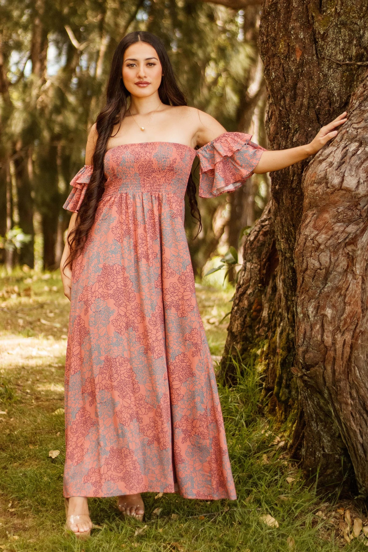 Dress Hoʻolai in Coral Tide Liko — Front View | Kahulaleʻa