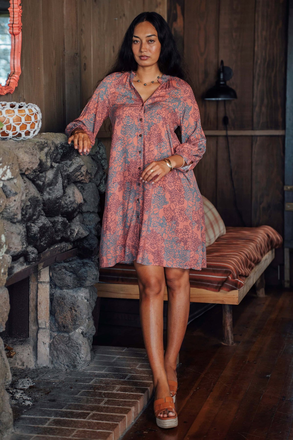 Dress Lanikai in Coral Tide Liko — Front View, full length | Kahulaleʻa