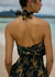 Women's High Neck Maxi Dress in Black Gold Ti Leaf - Back View | Kahulaleʻa