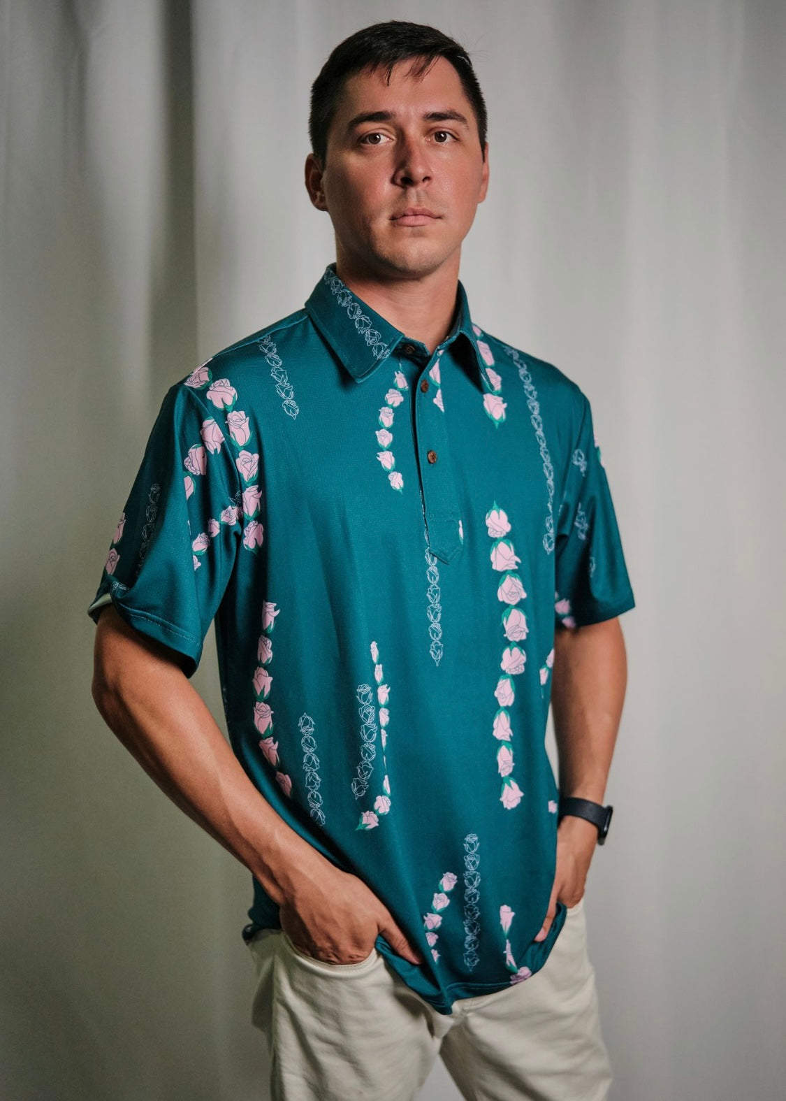 Men’s Active Polo Shirt in Lei Loke - Front View | Kahulaleʻa