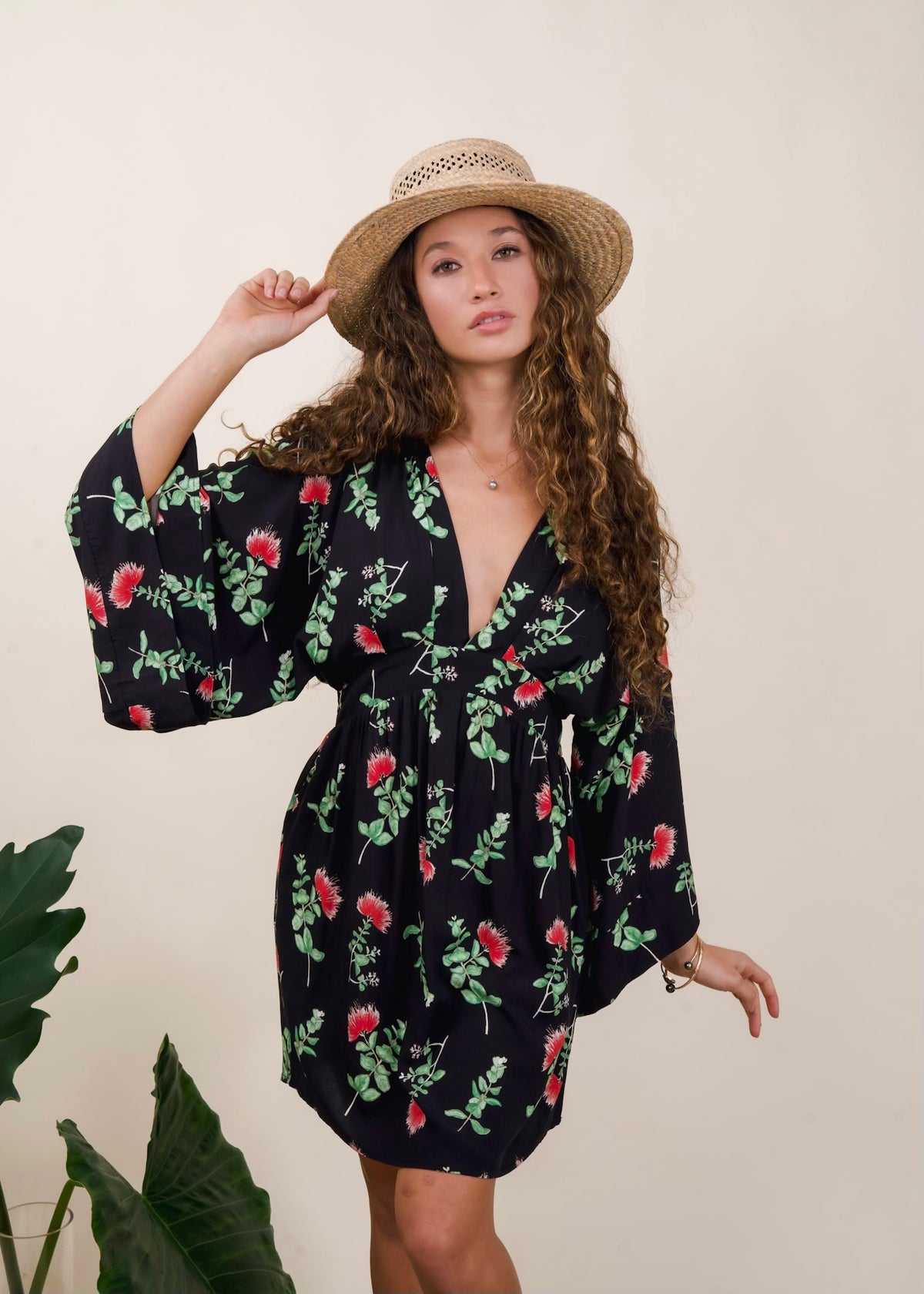 Dress Liko Mini Blk Red Lehua