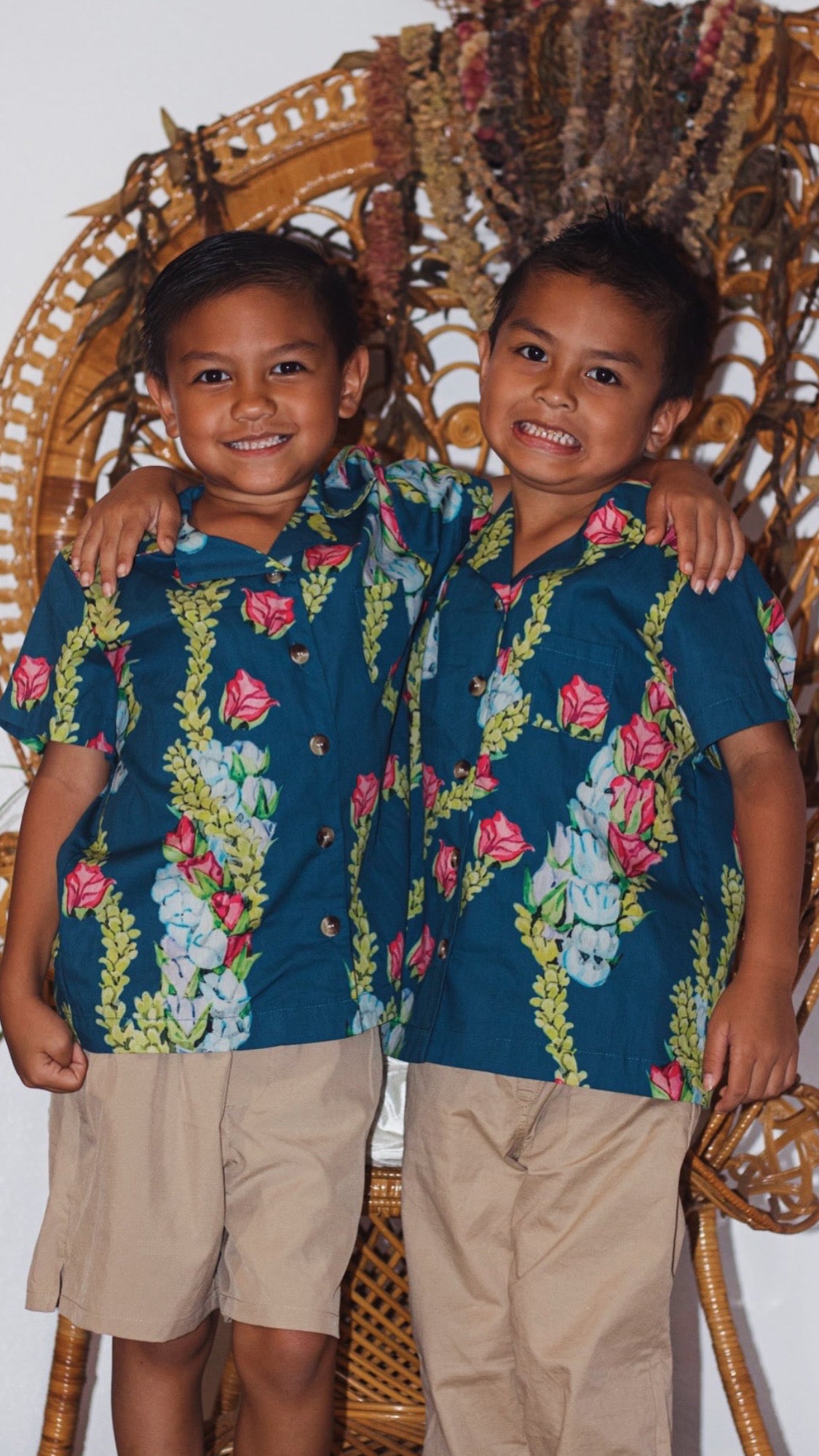 Boys Aloha Shirt Blue Lei Ka'i'ini