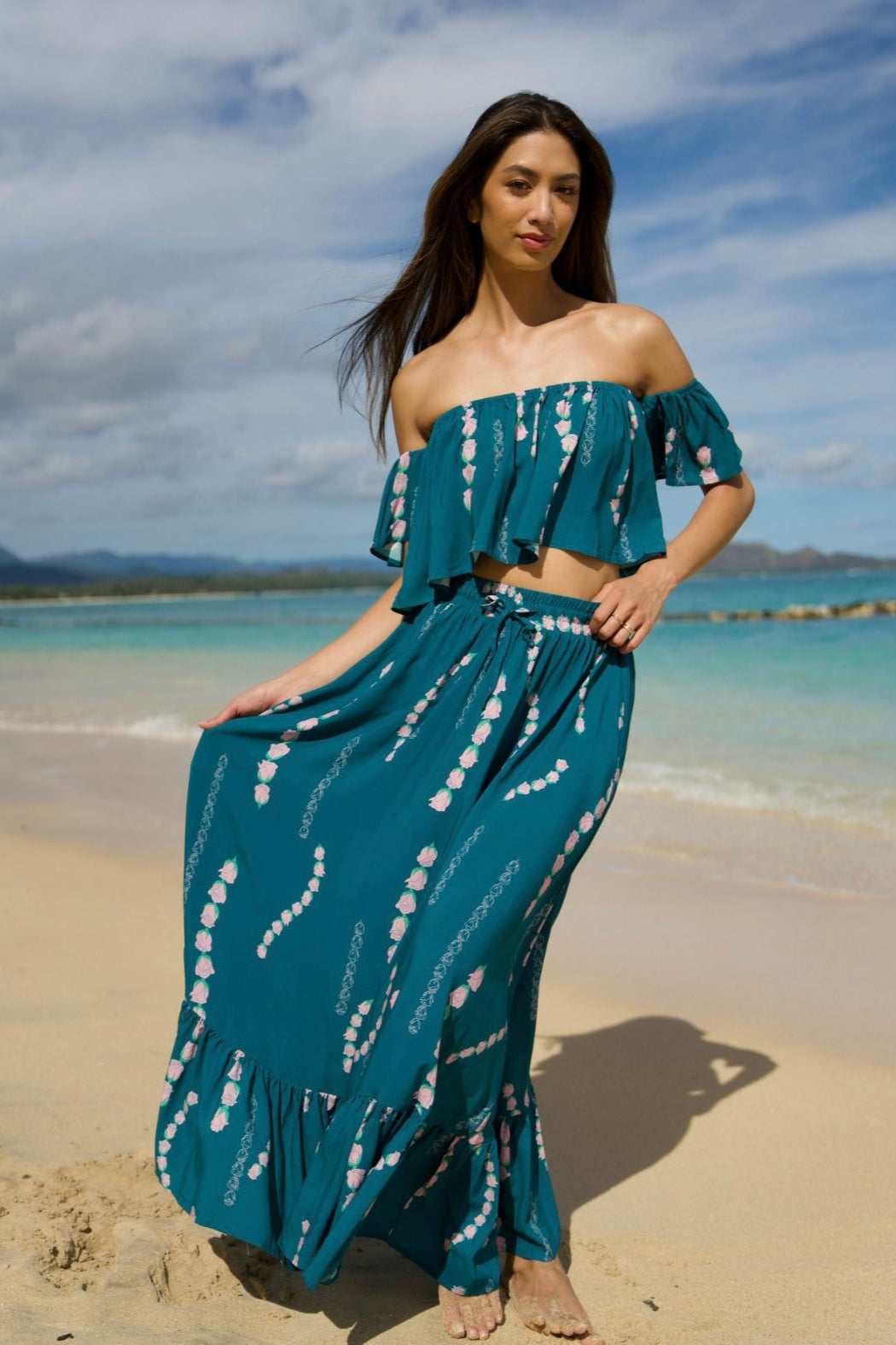 Women's Set Nainoa in Teal Lei Loke - Front View | Kahulaleʻa