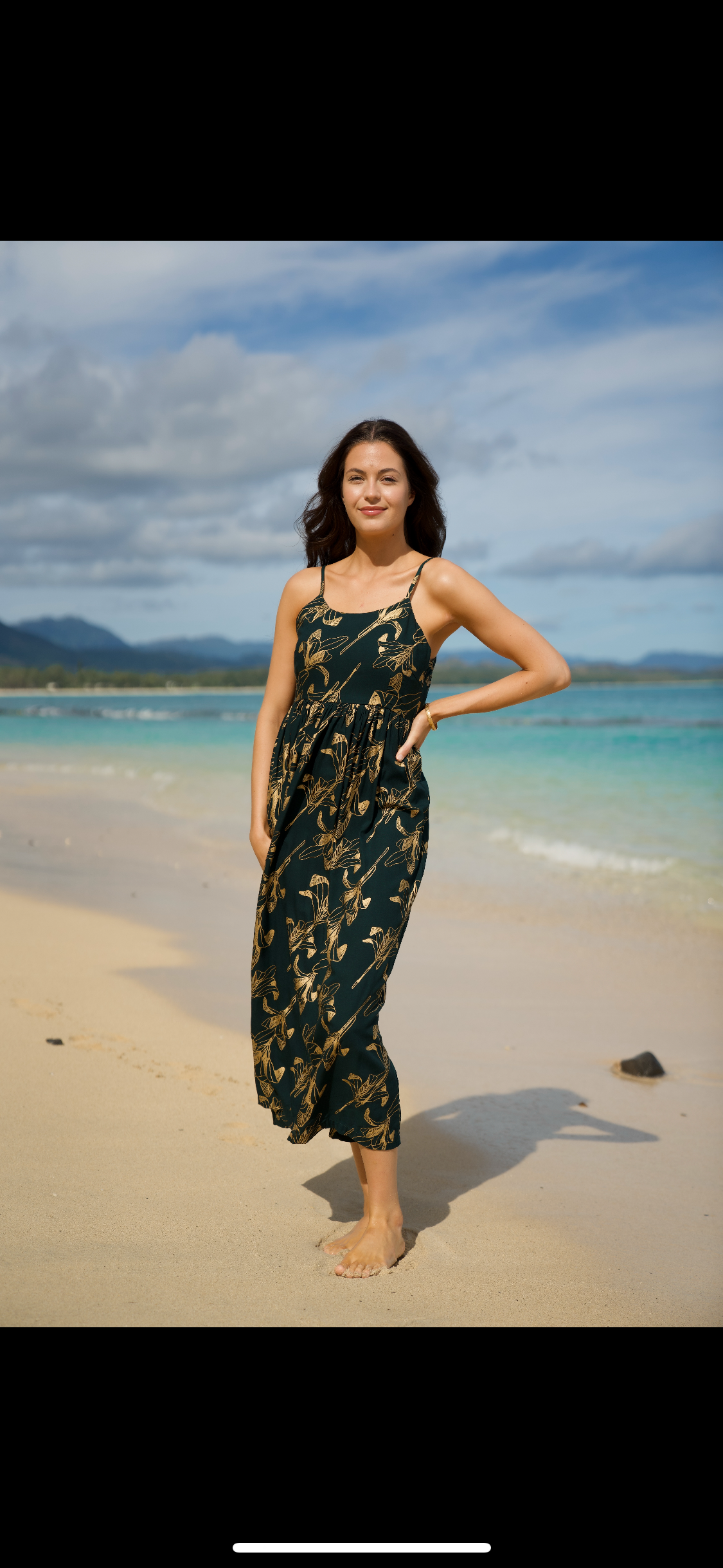 Women's Dress Kale’a in Gold Ti Leaf & Emerald - Front View | Kahulaleʻa