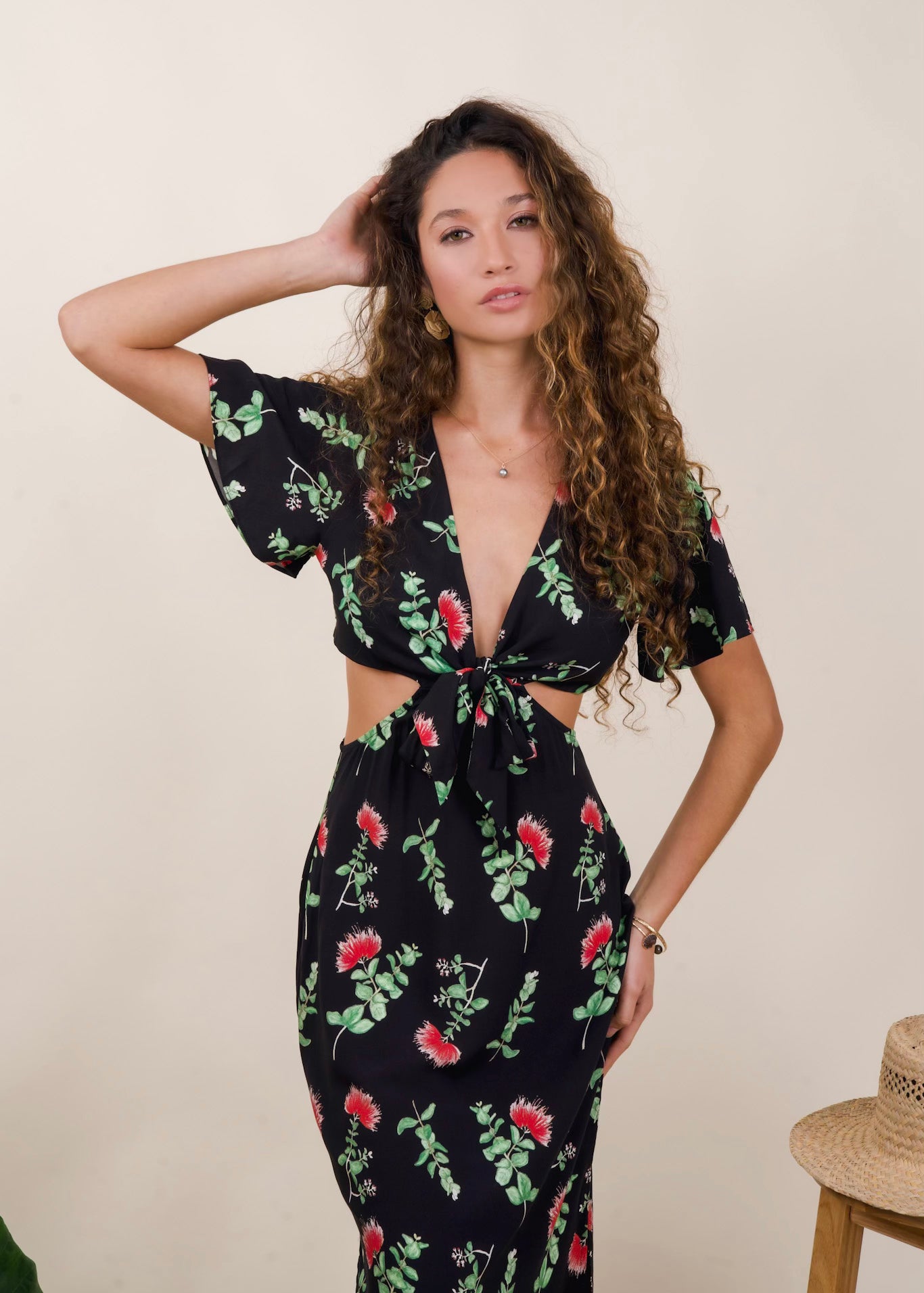Dress Nahoku Blk Red Lehua