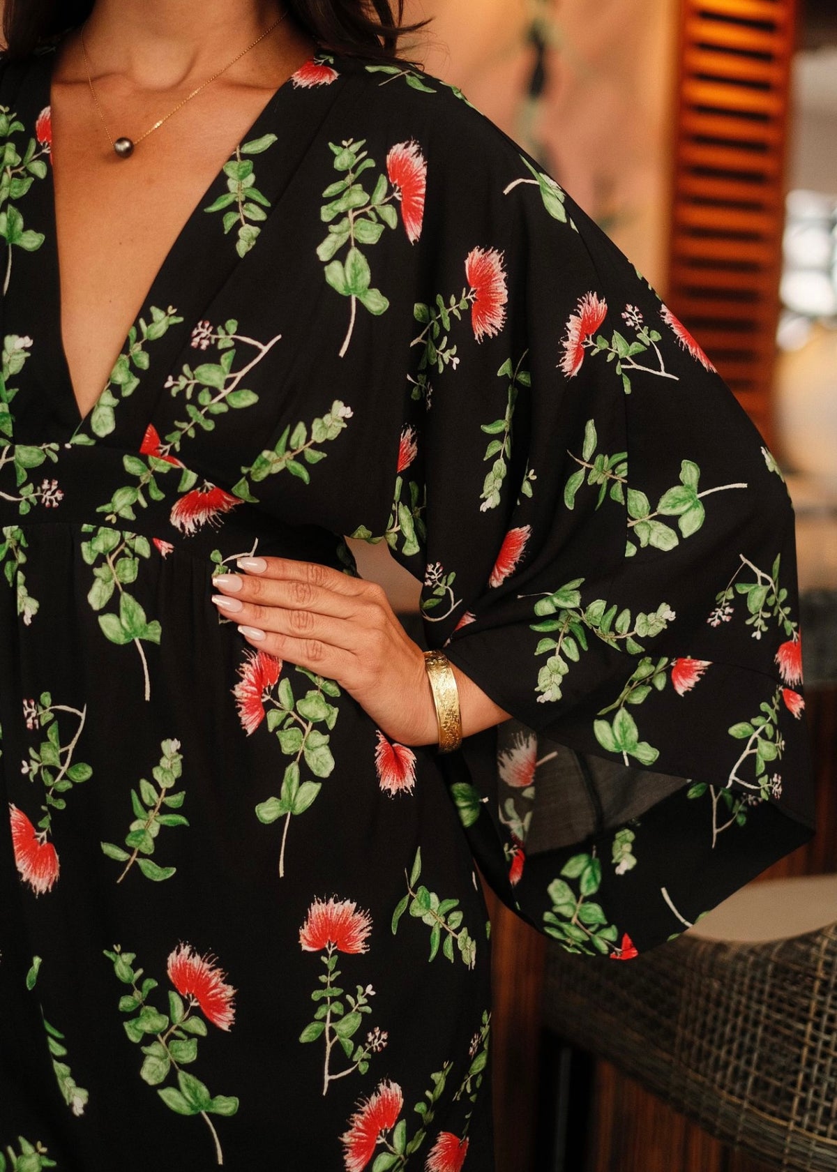 Dress Liko Mini Blk Red Lehua