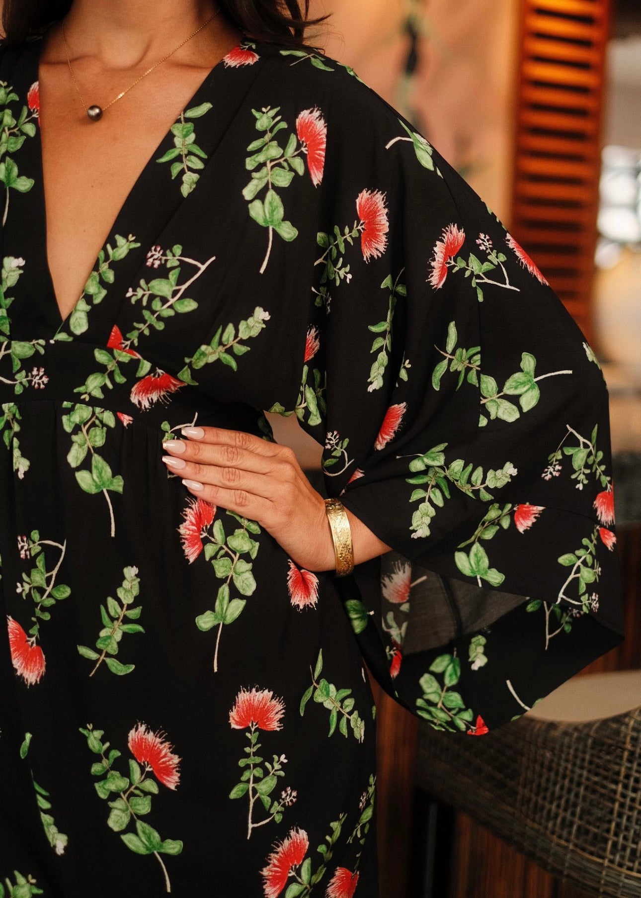 Dress Liko Mini Blk Red Lehua