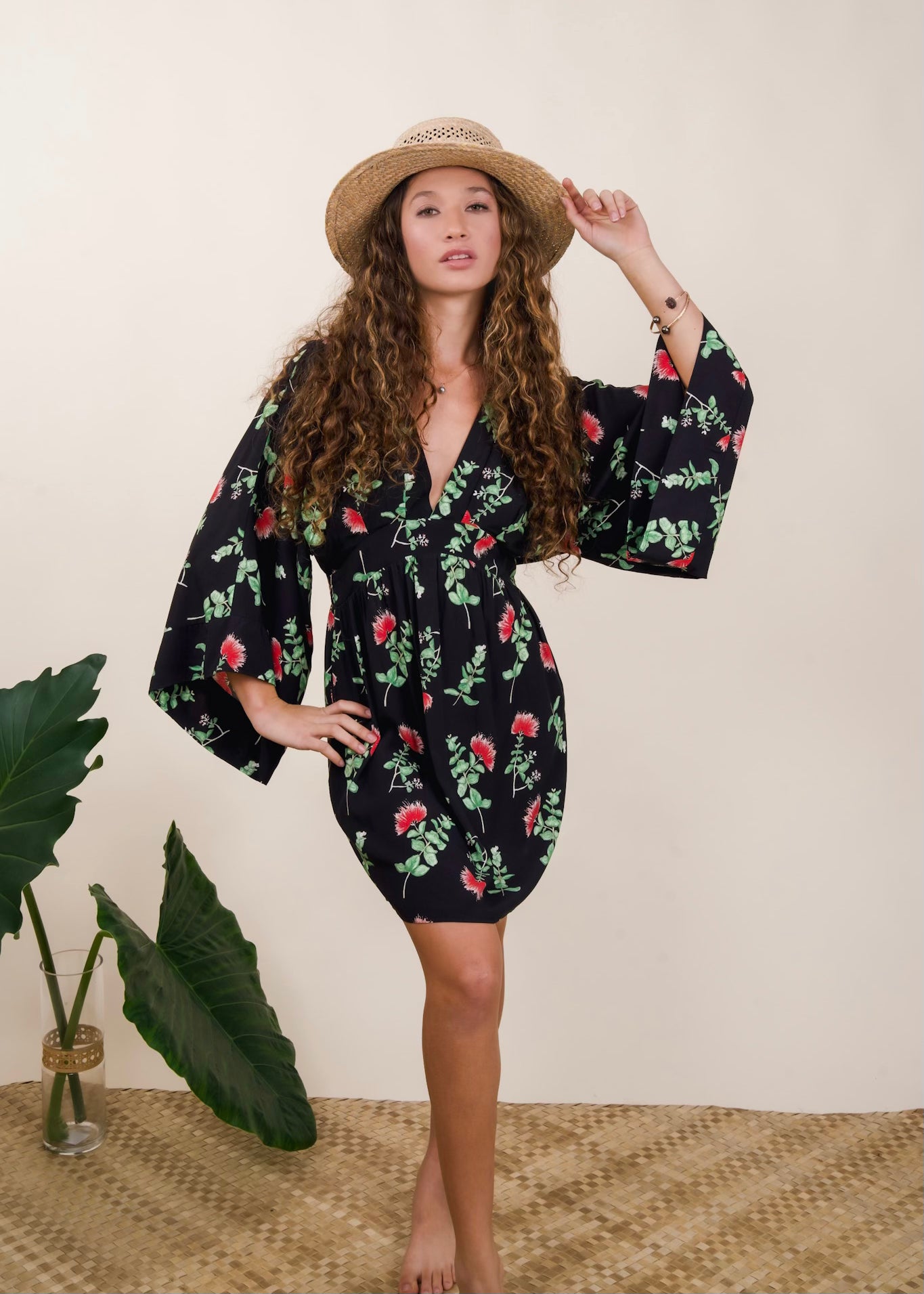 Dress Liko Mini Blk Red Lehua