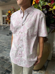 Mens Aloha Shirt White Pink Liko