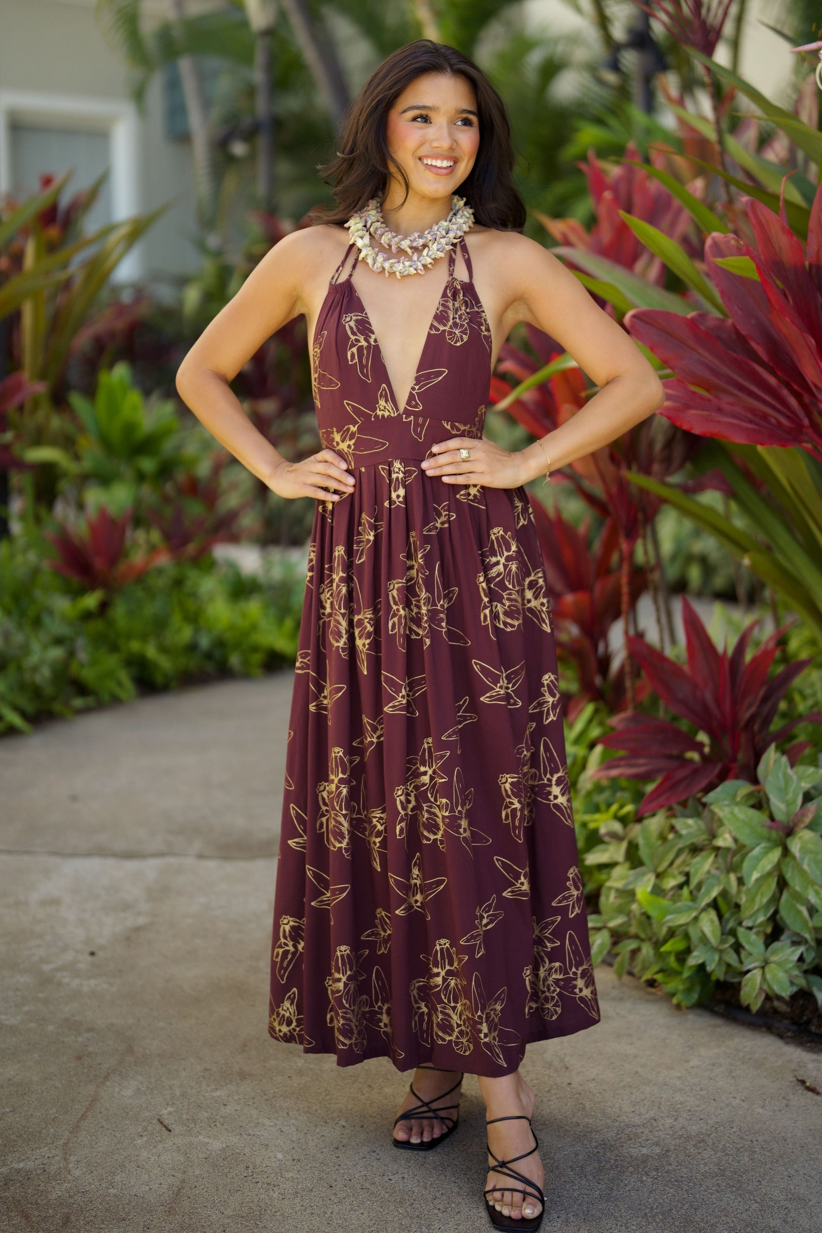 Dress Anela Amethyst Gold Pua Kalaunu