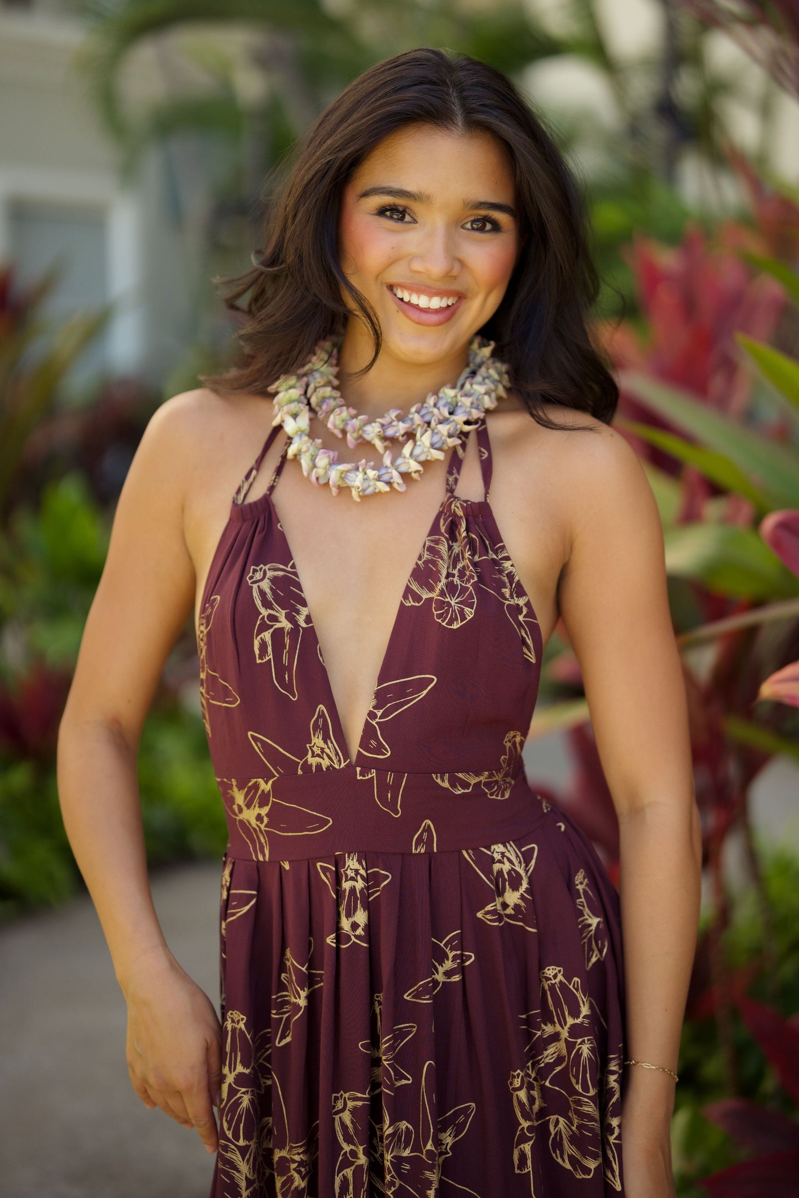 Dress Anela Amethyst Gold Pua Kalaunu