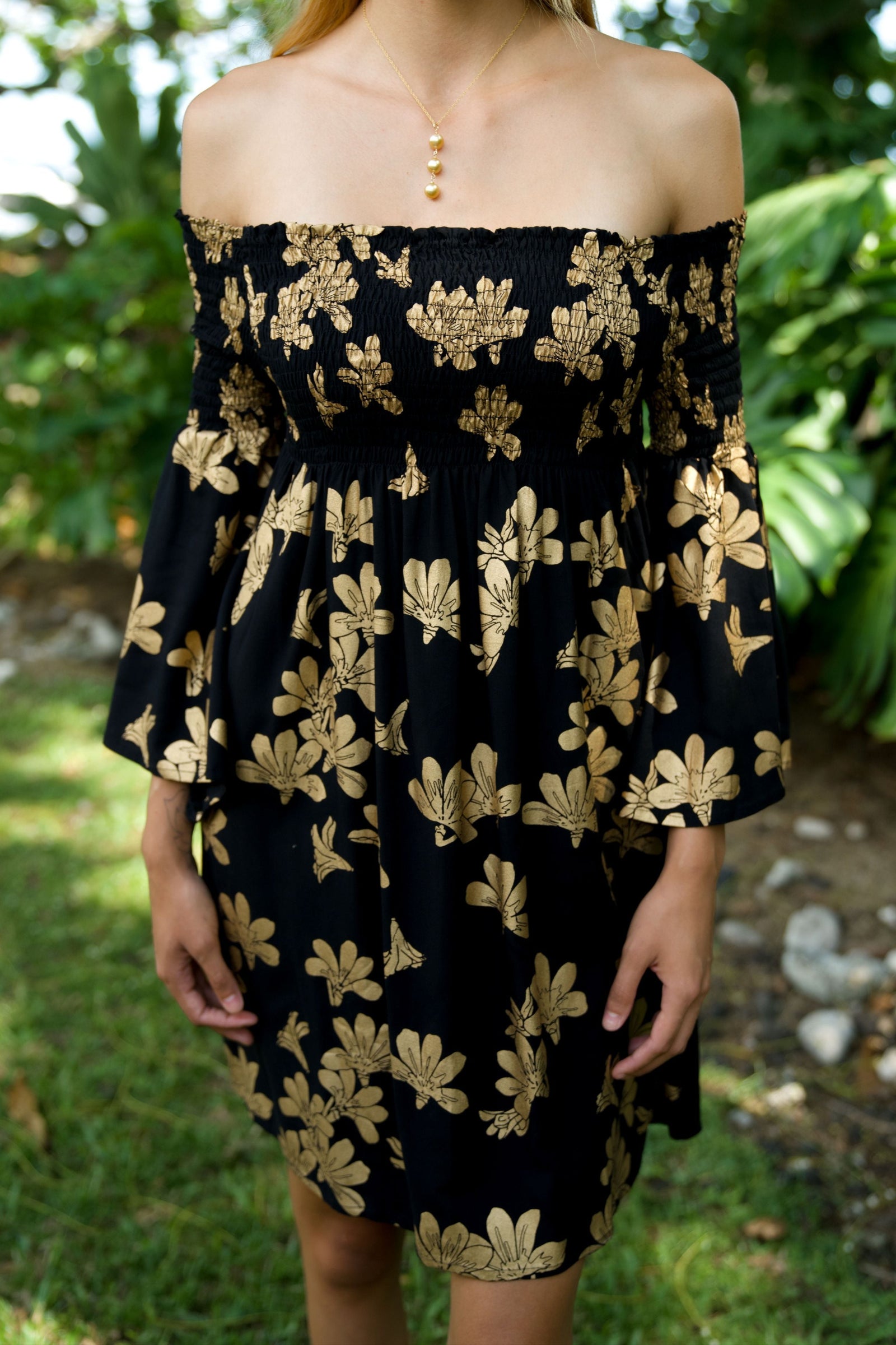Dress Aulia Black Gold Naupaka