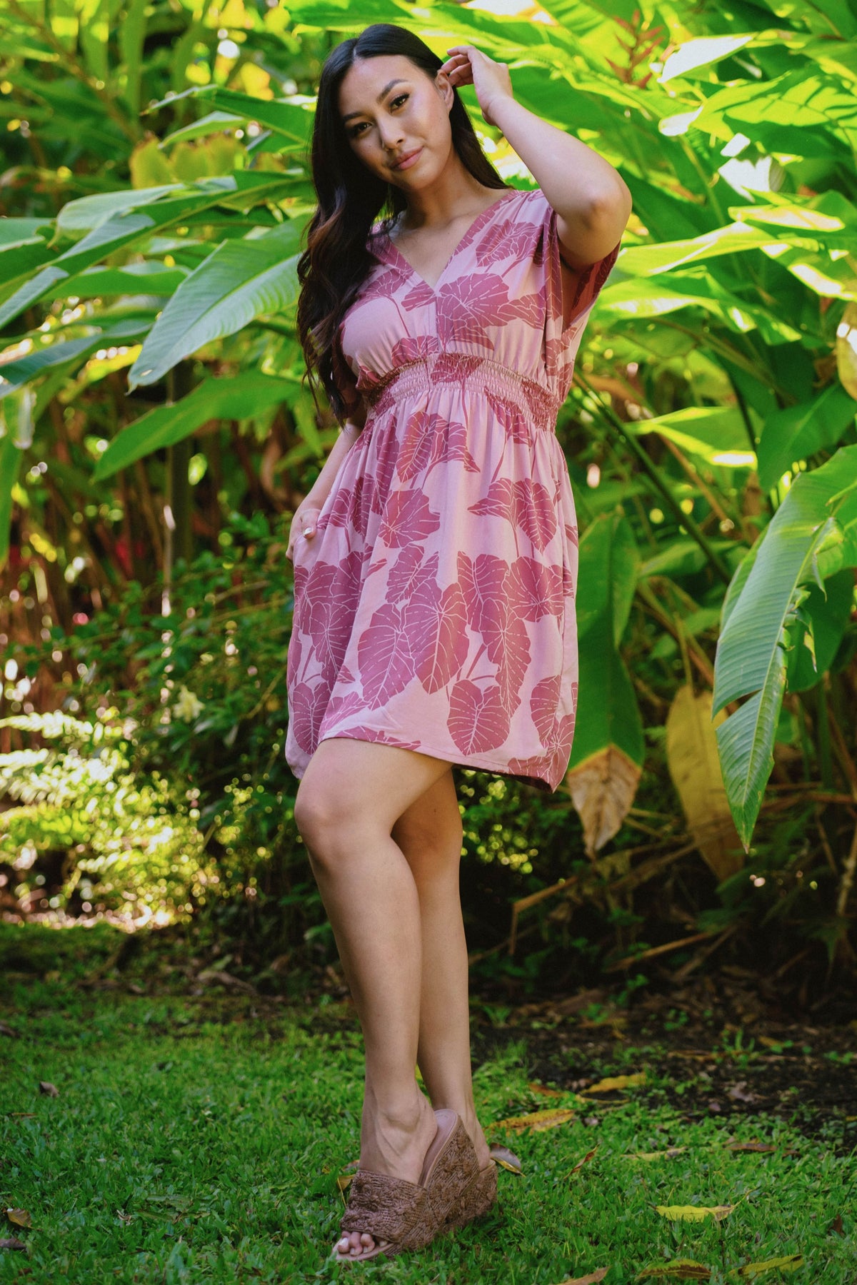 Dress Haukea Shortie in Rose Quartz Kalo — Front View | Kahulaleʻa