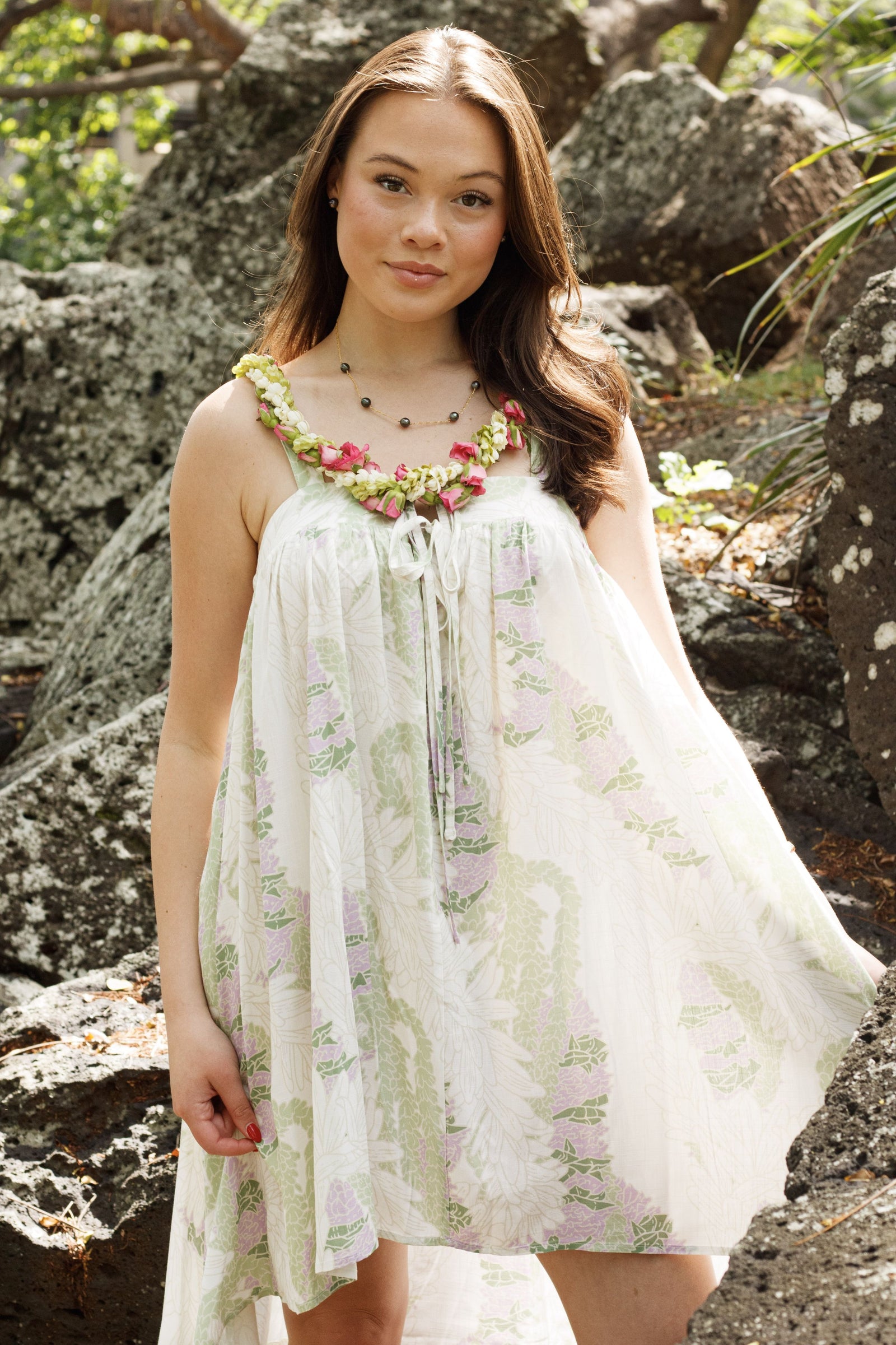 Dress Huakaʻi in White Lei Kahōkū — Front View | Kahulaleʻa
