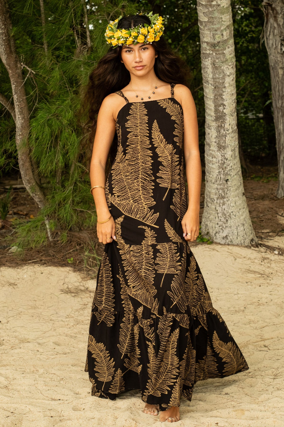 Dress Kalaeloa Black Antique Gold Kupukupu
