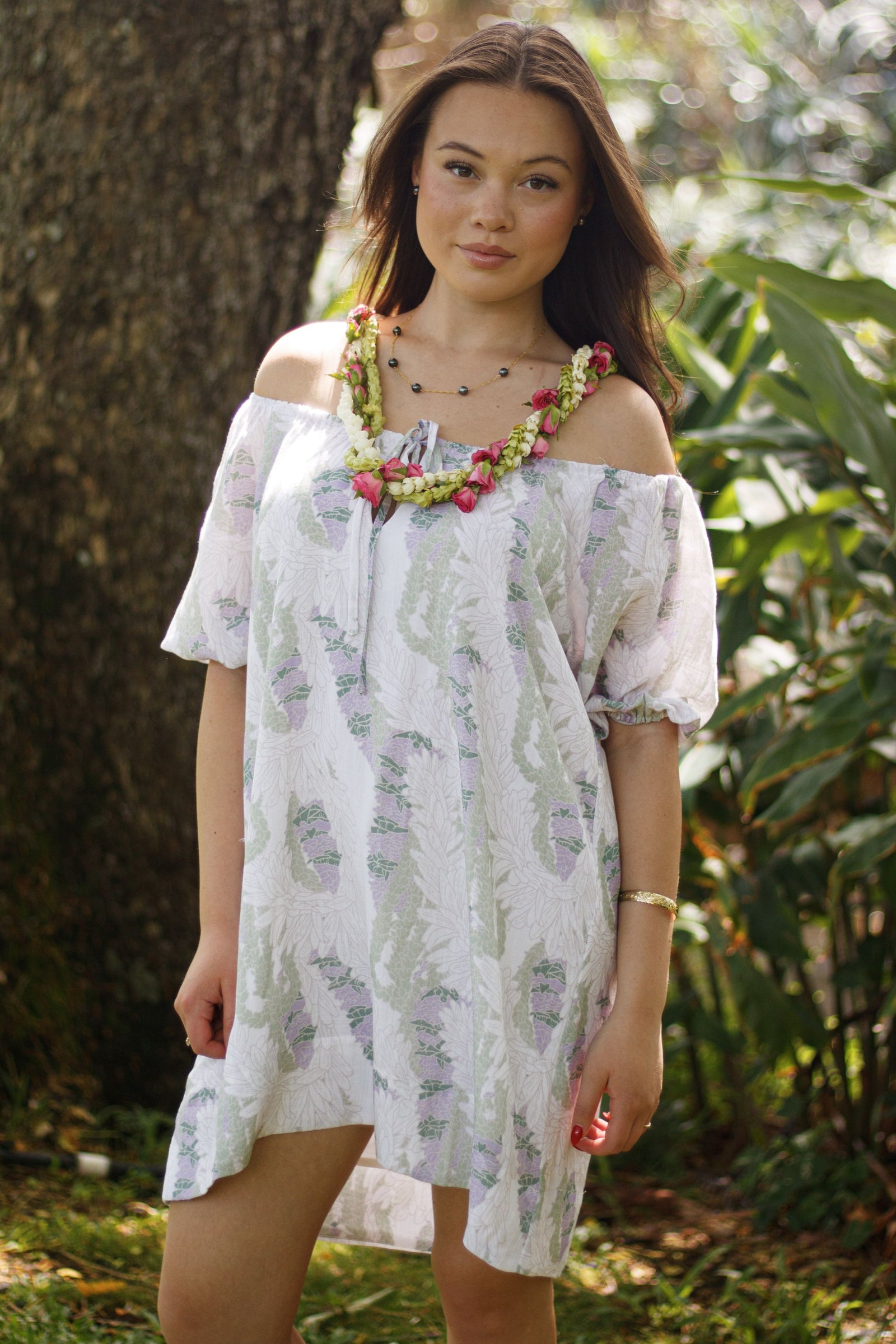 Dress Koko in White Lei Kahōkū — On-Model | Kahulaleʻa