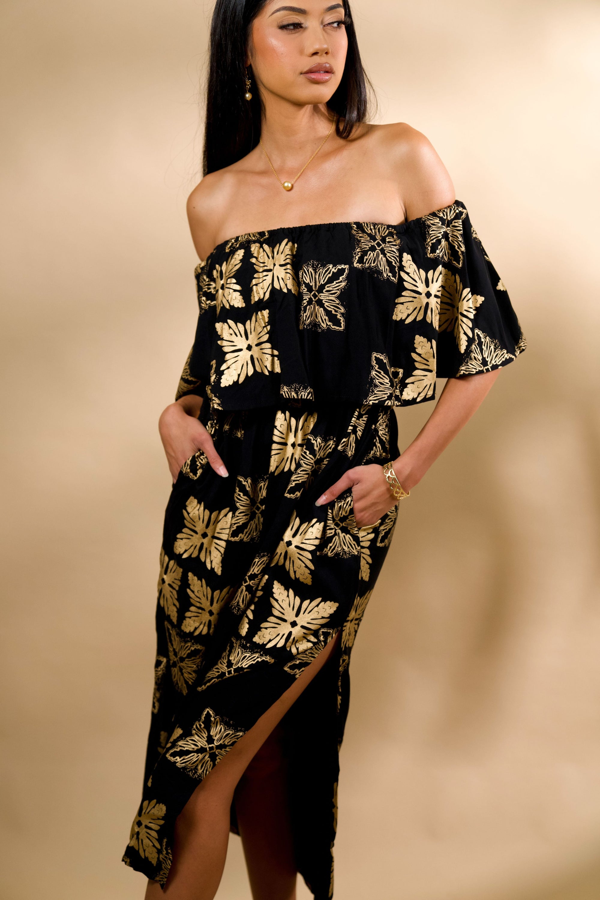 Dress Lahela Black Gold Tūtū's Quilt