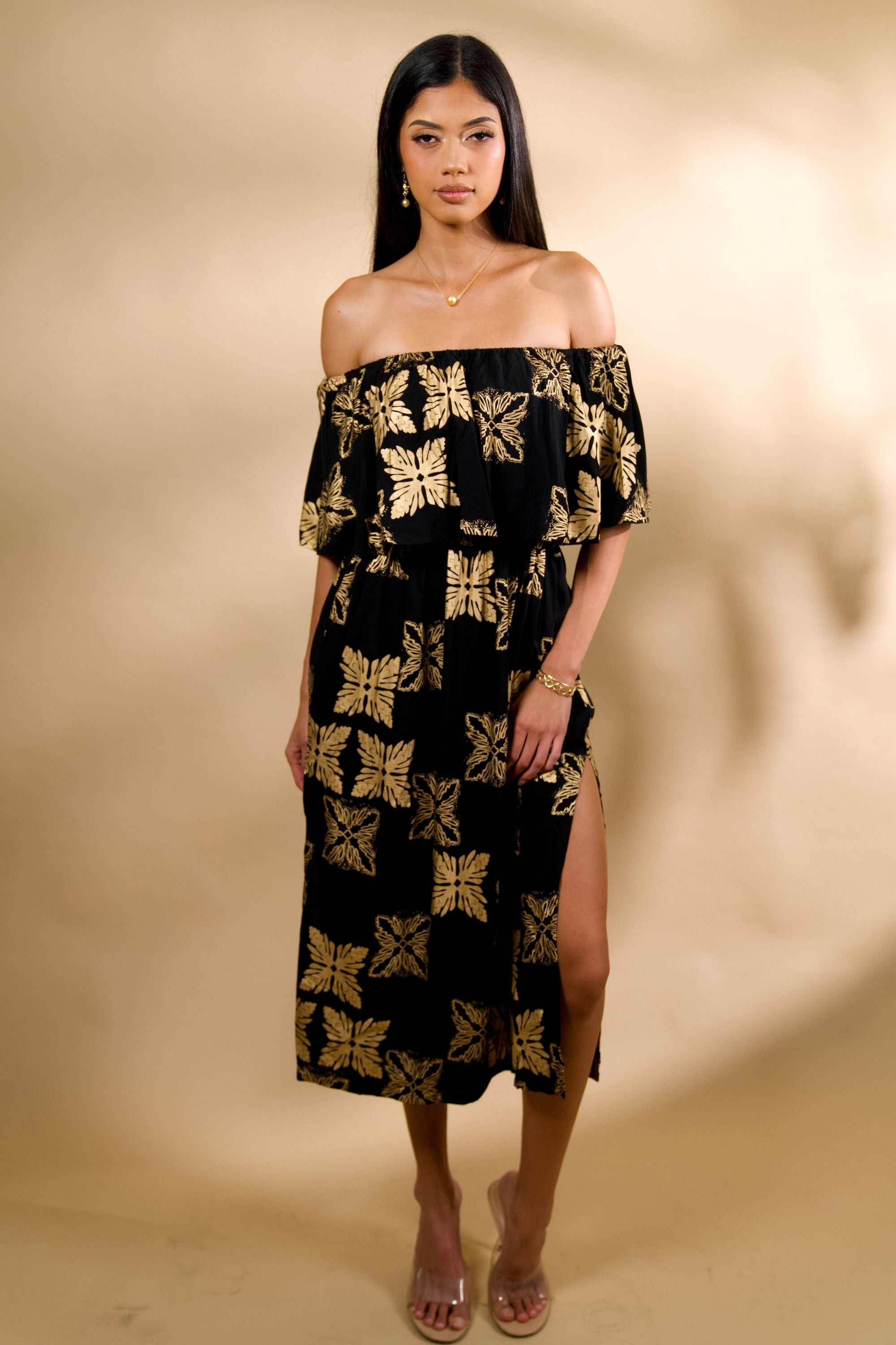 Dress Lahela Black Gold Tūtū's Quilt