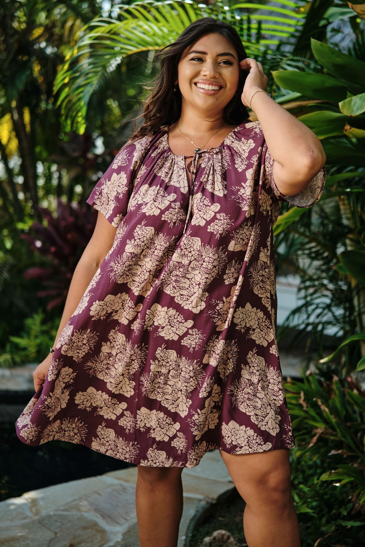 Dress Leilani Purple Beige Lehua Nui