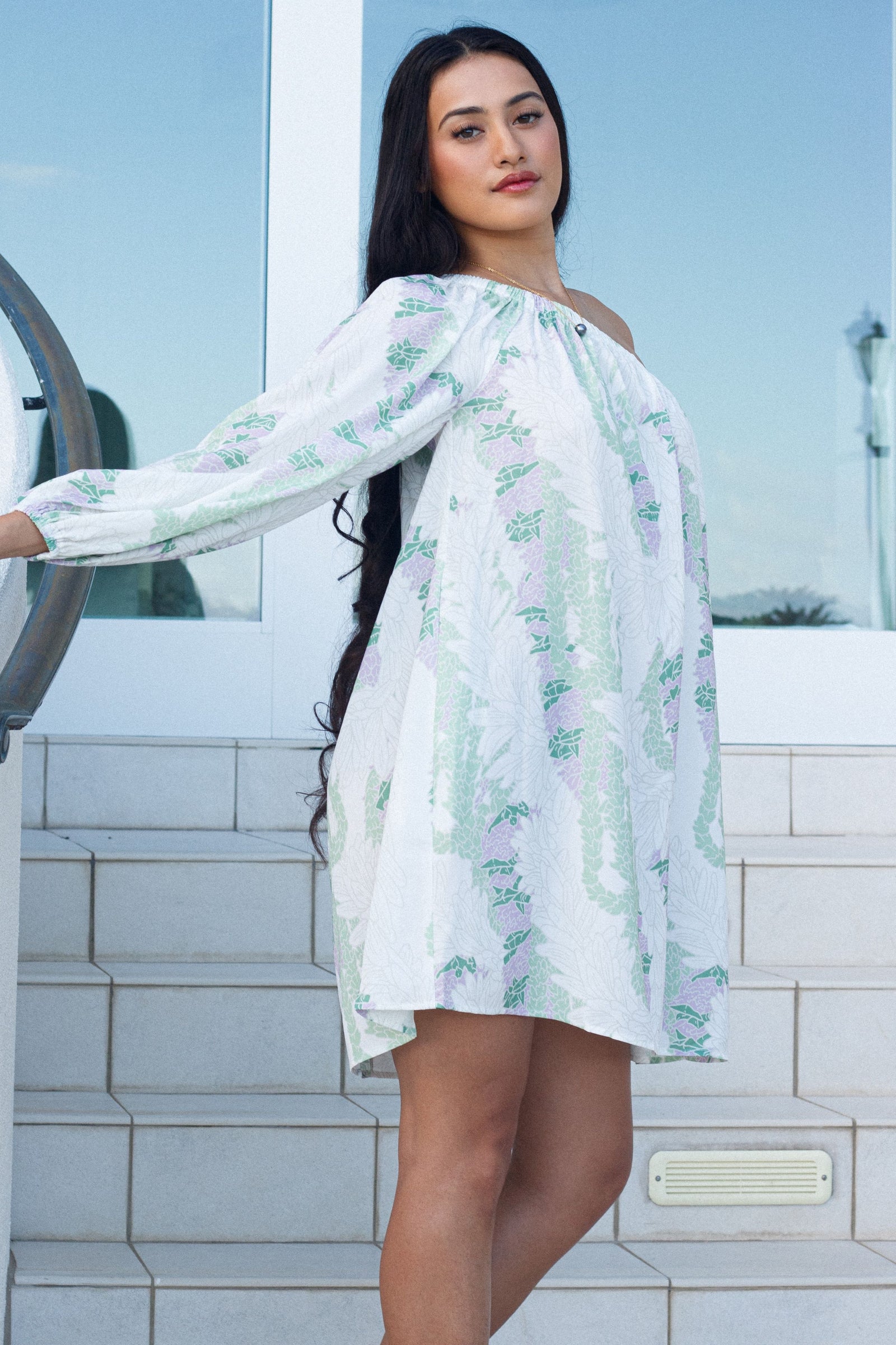 Dress Malie in White Lei Kahōkū — Side View, worn loose | Kahulaleʻa