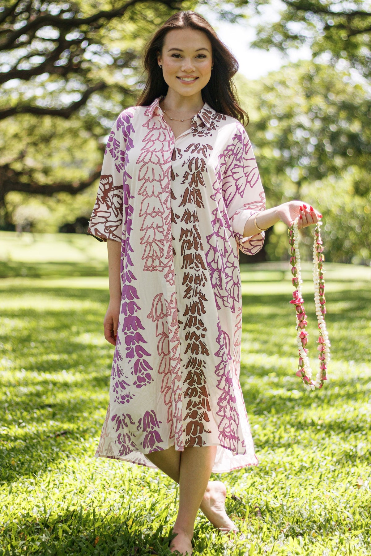 Dress Nalu in Pink Leinaʻala — Front View | Kahulaleʻa