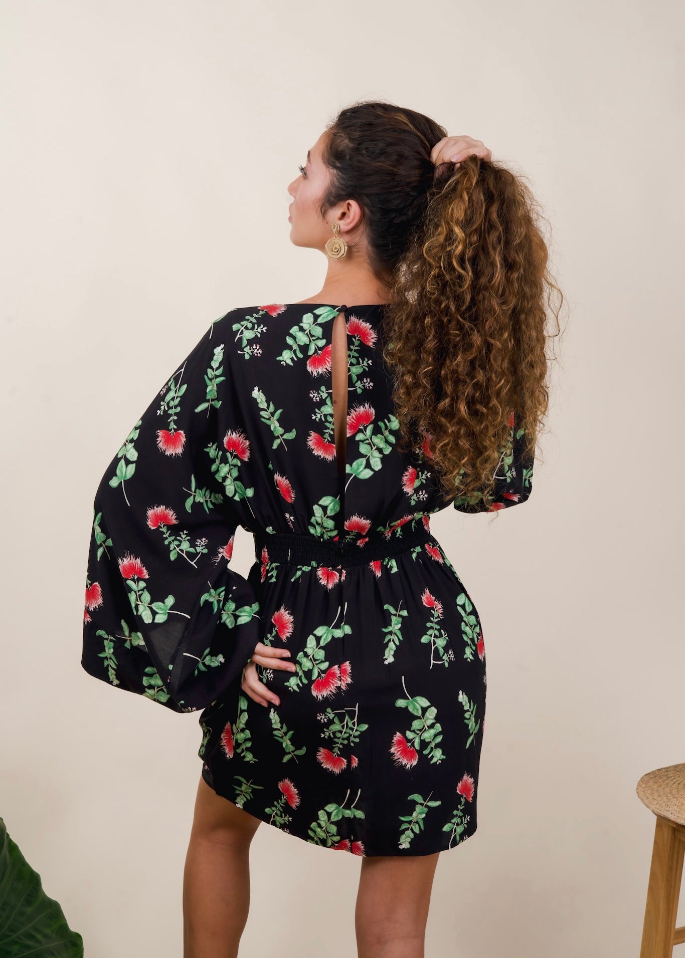 Dress Liko Mini Blk Red Lehua