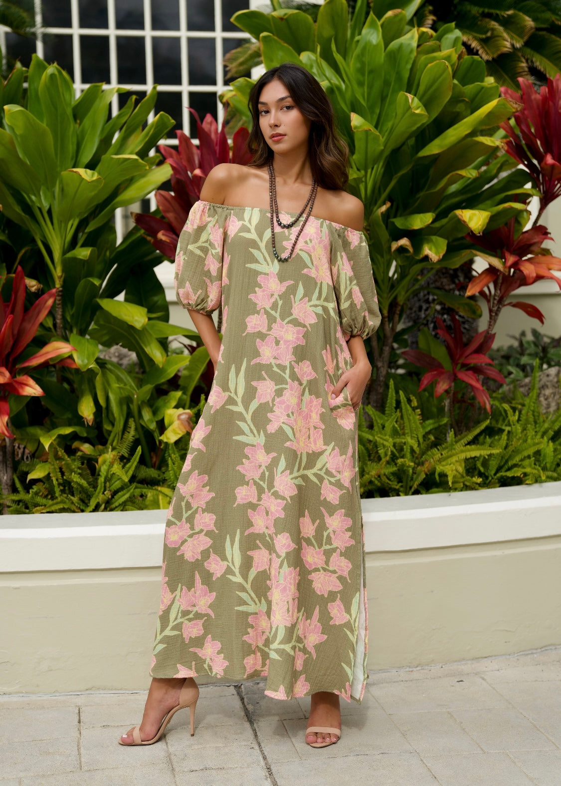 Dress Makalapua Olive Dad's Honohono Orchids