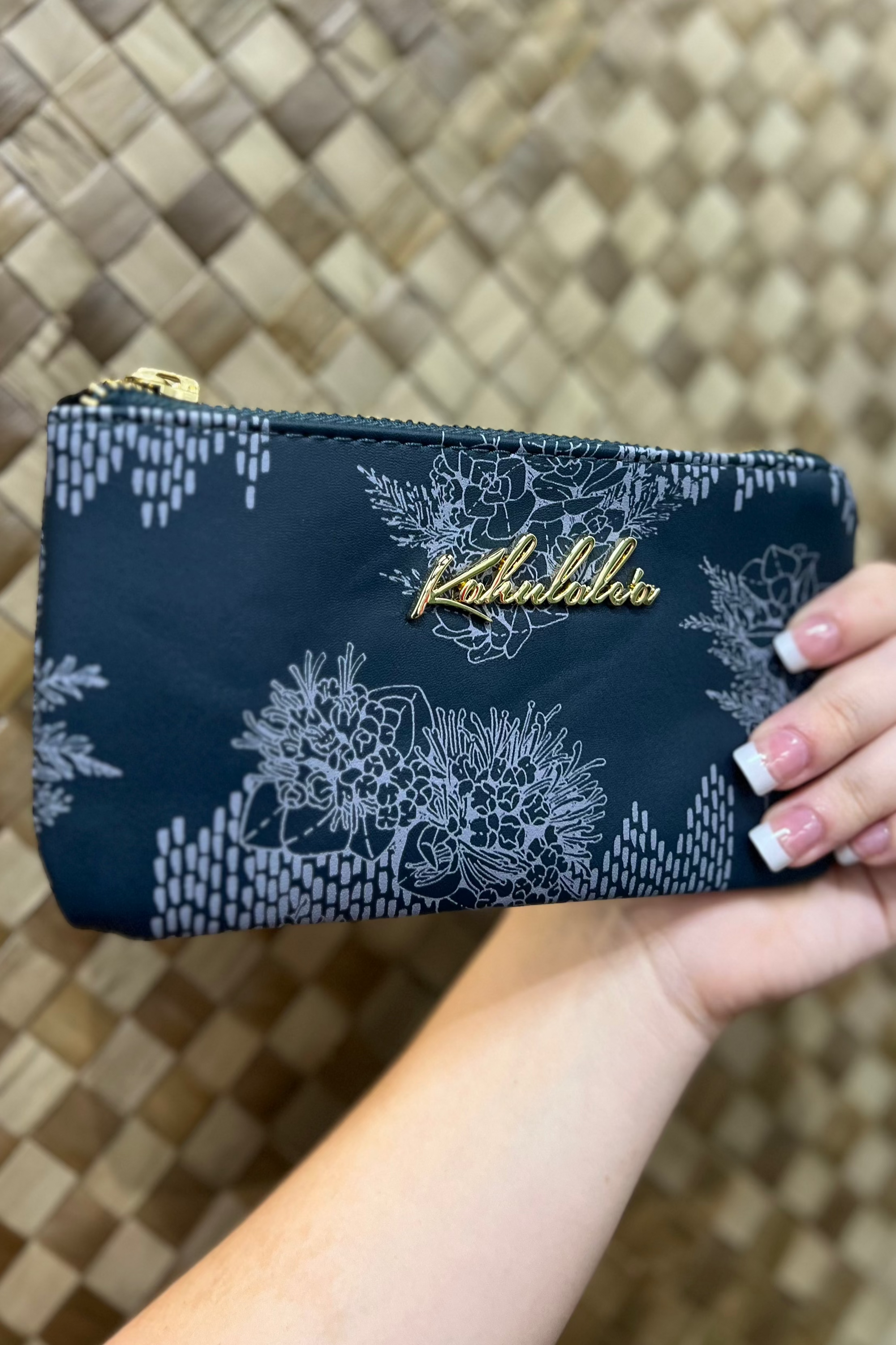 Zipper Pouch Vegan Leather Navy Ka Ua Moaniani Lehua O Puna