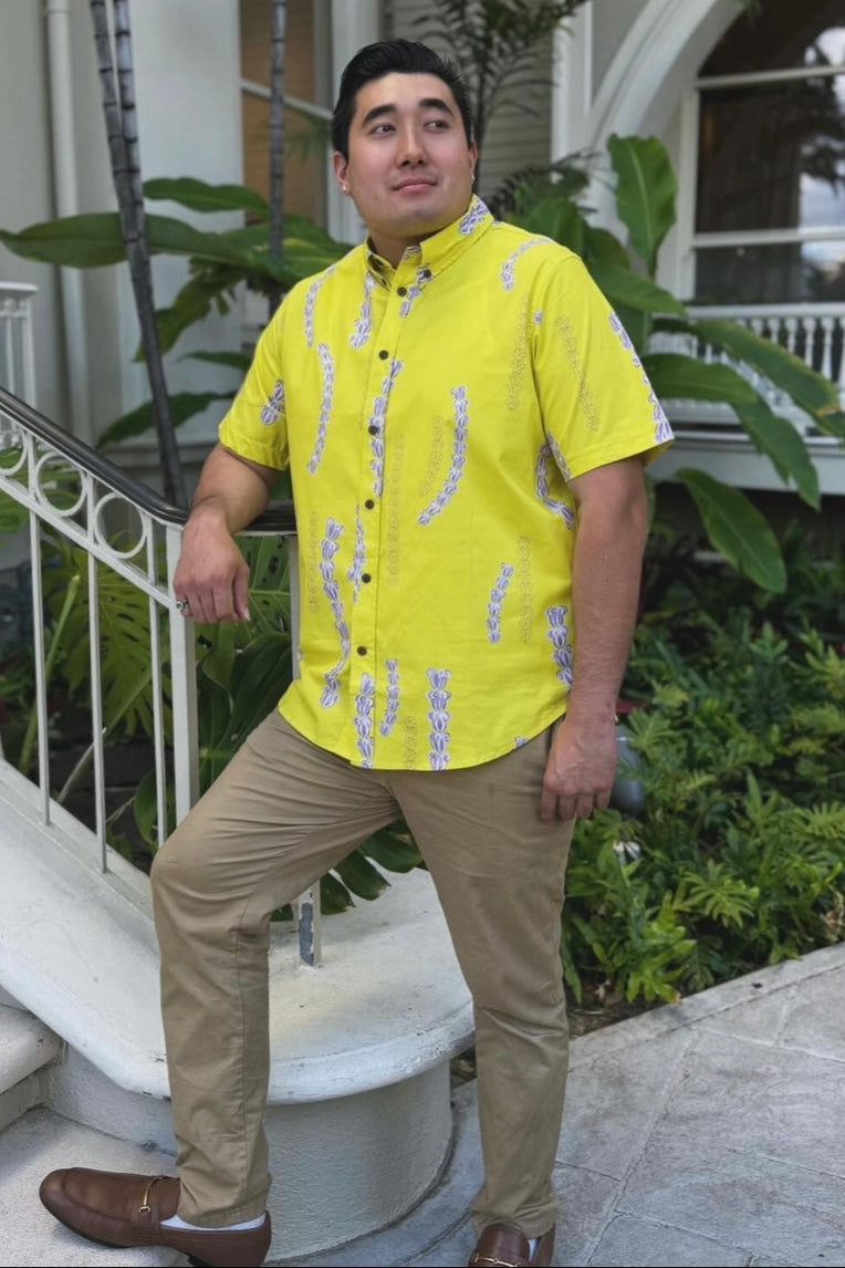 Men's Aloha Shirt Lemon (Yellow) Lei Pua Kalaunu