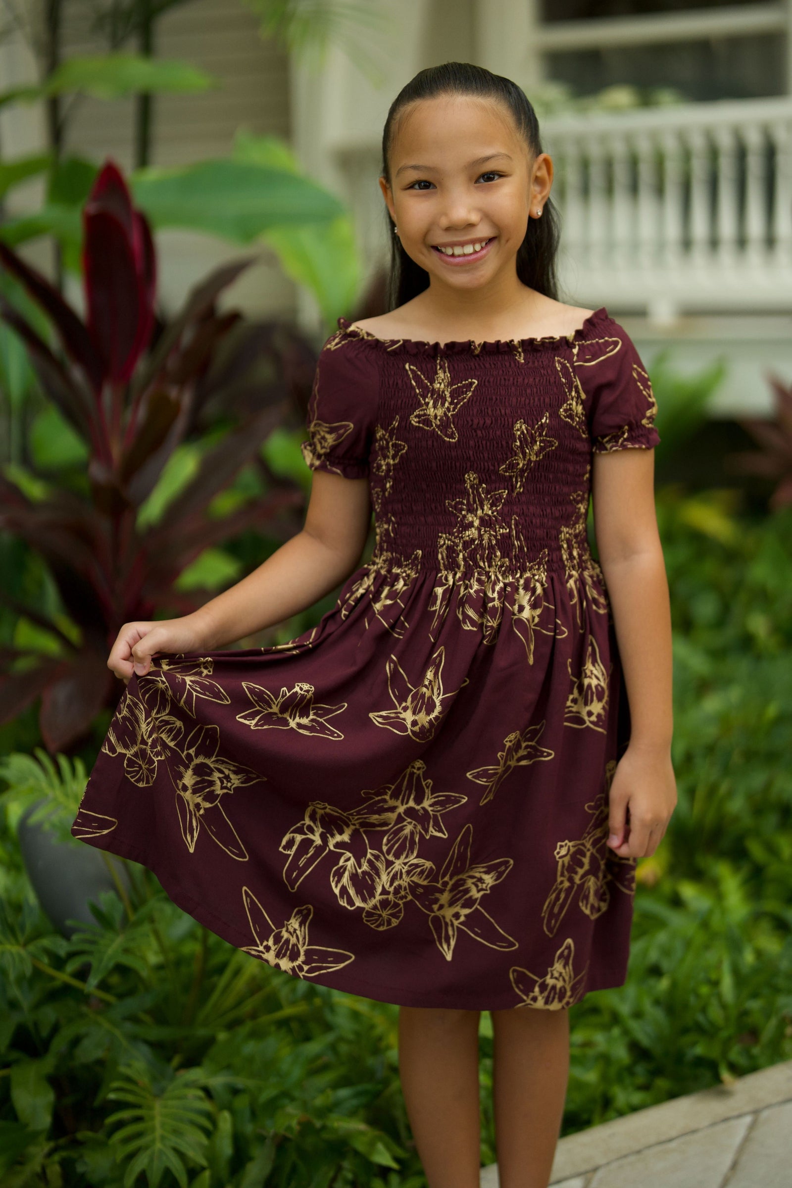 Girl's Dress Amethyst Gold Pua Kalaunu