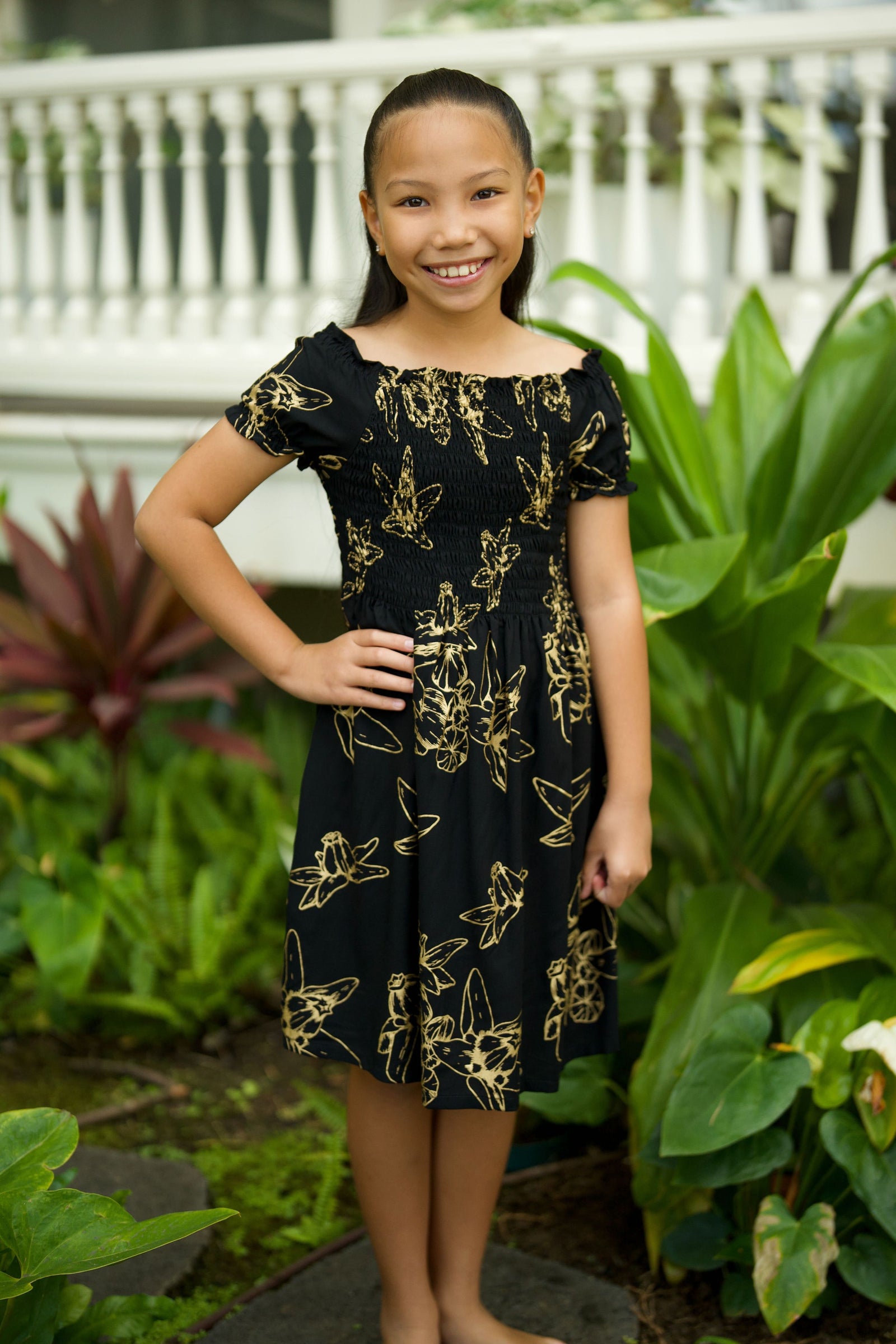 Girl's Dress Black Gold Pua Kalaunu