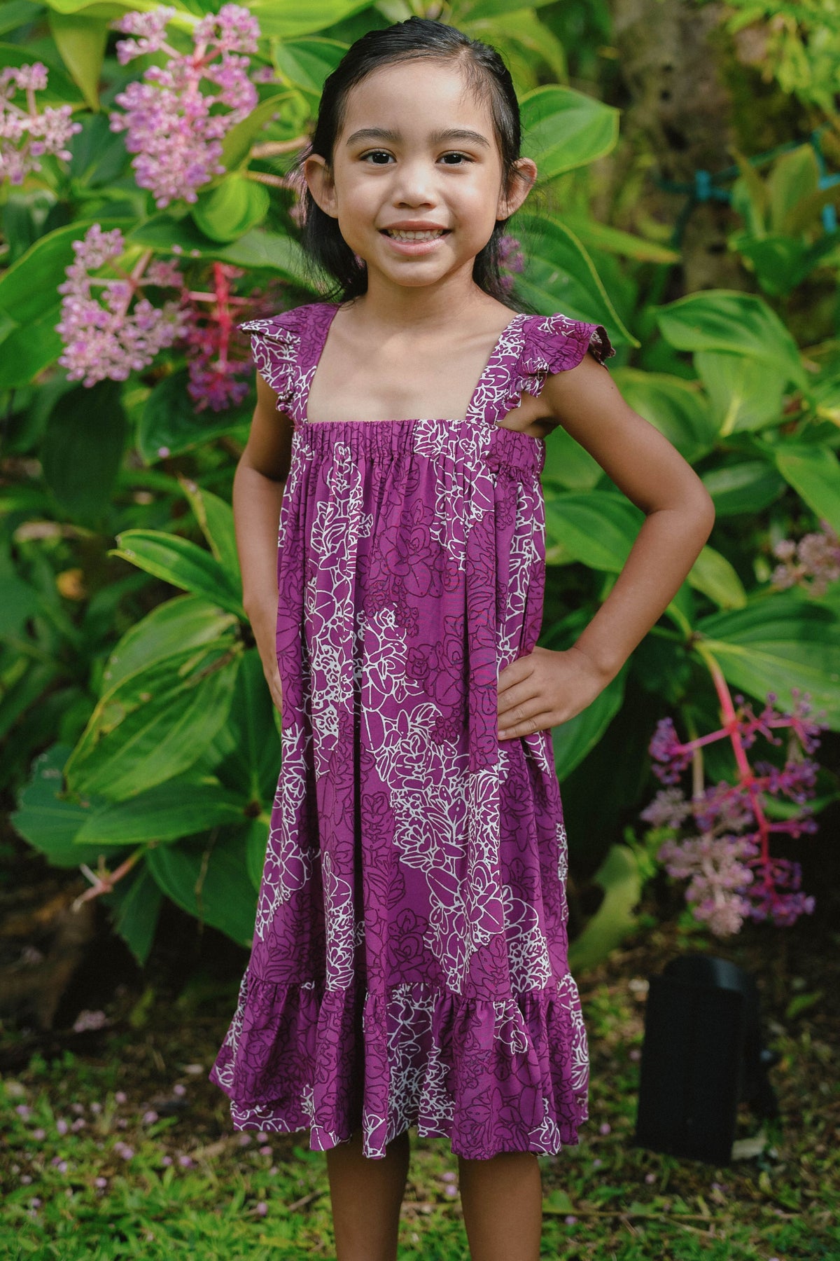 Girl's Dress in Orchid Liko — Front View | Kahulaleʻa