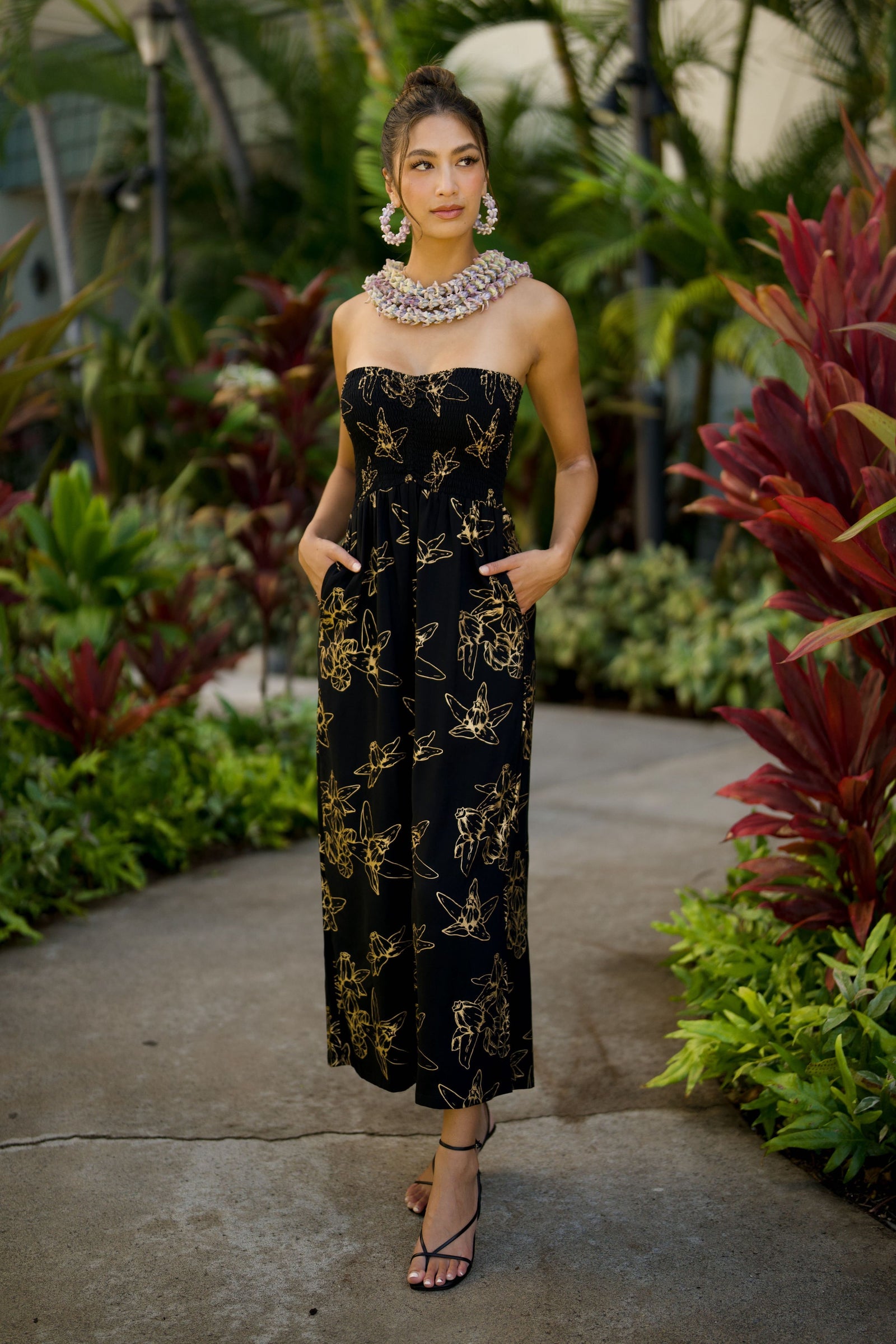 Jumpsuit Waikiʻi Black Gold Pua Kalaunu