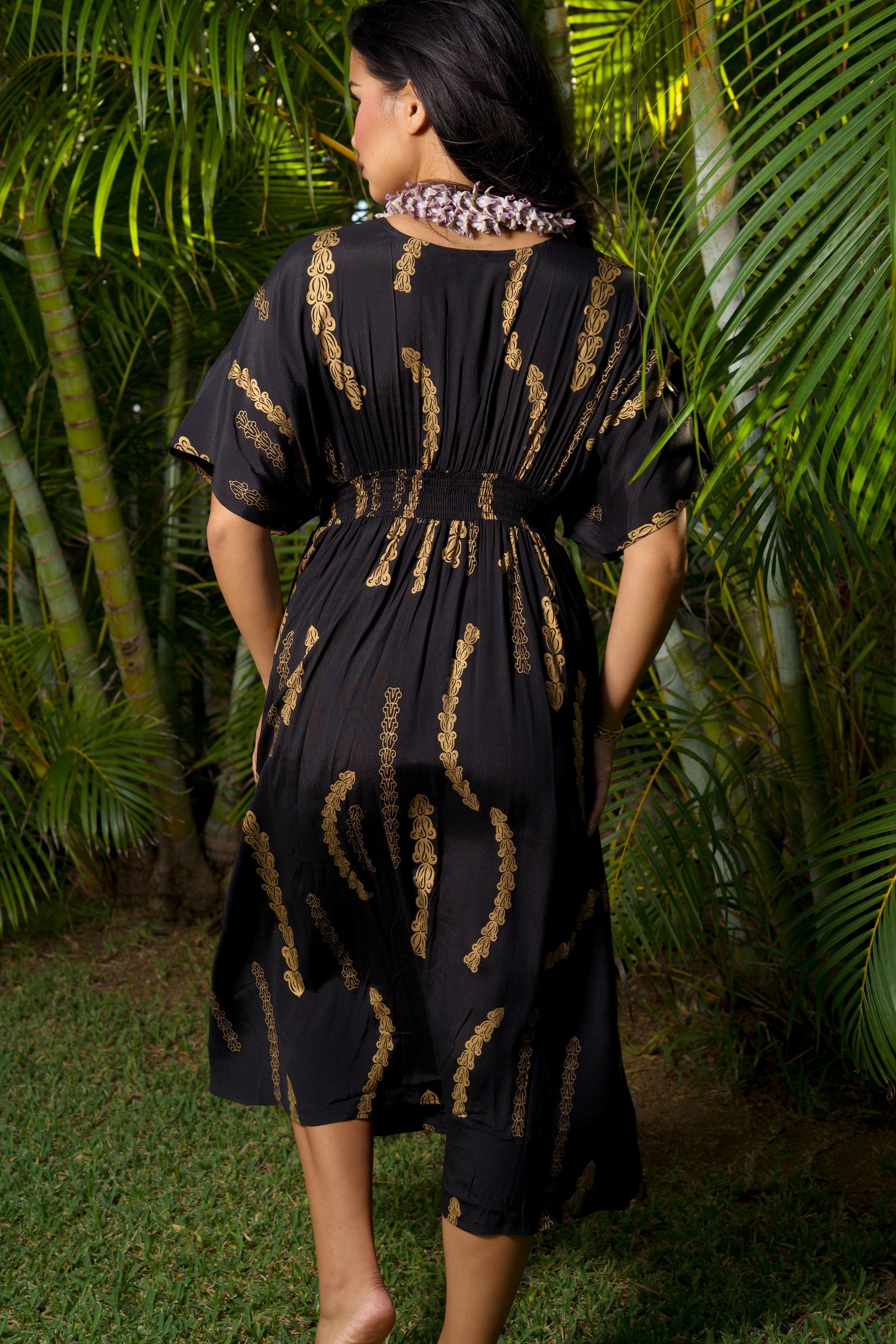 Dress Kamaile Black Gold Lei Pua Kalaunu