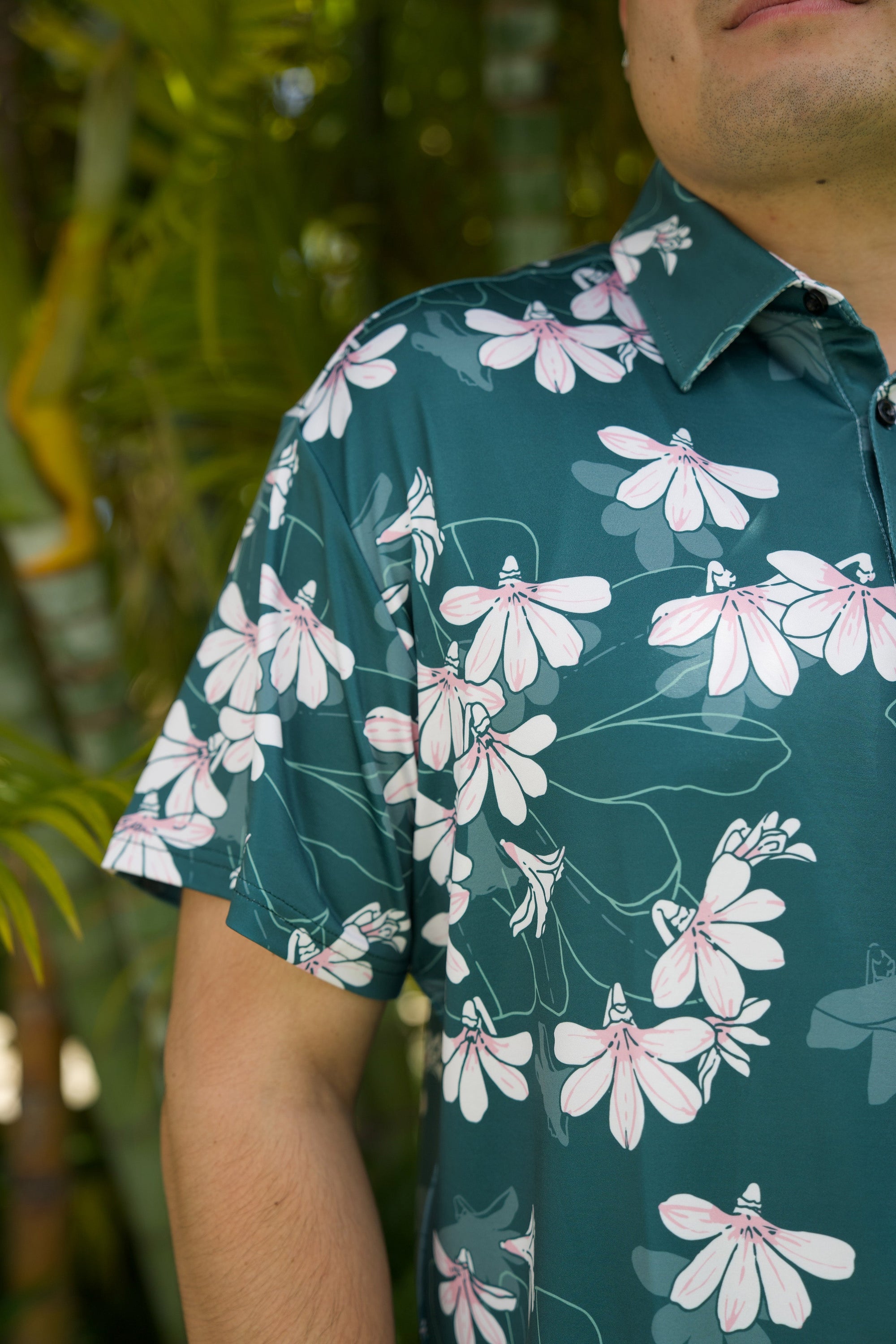 Men's Holoholo Polo Shirt Emerald Naupaka