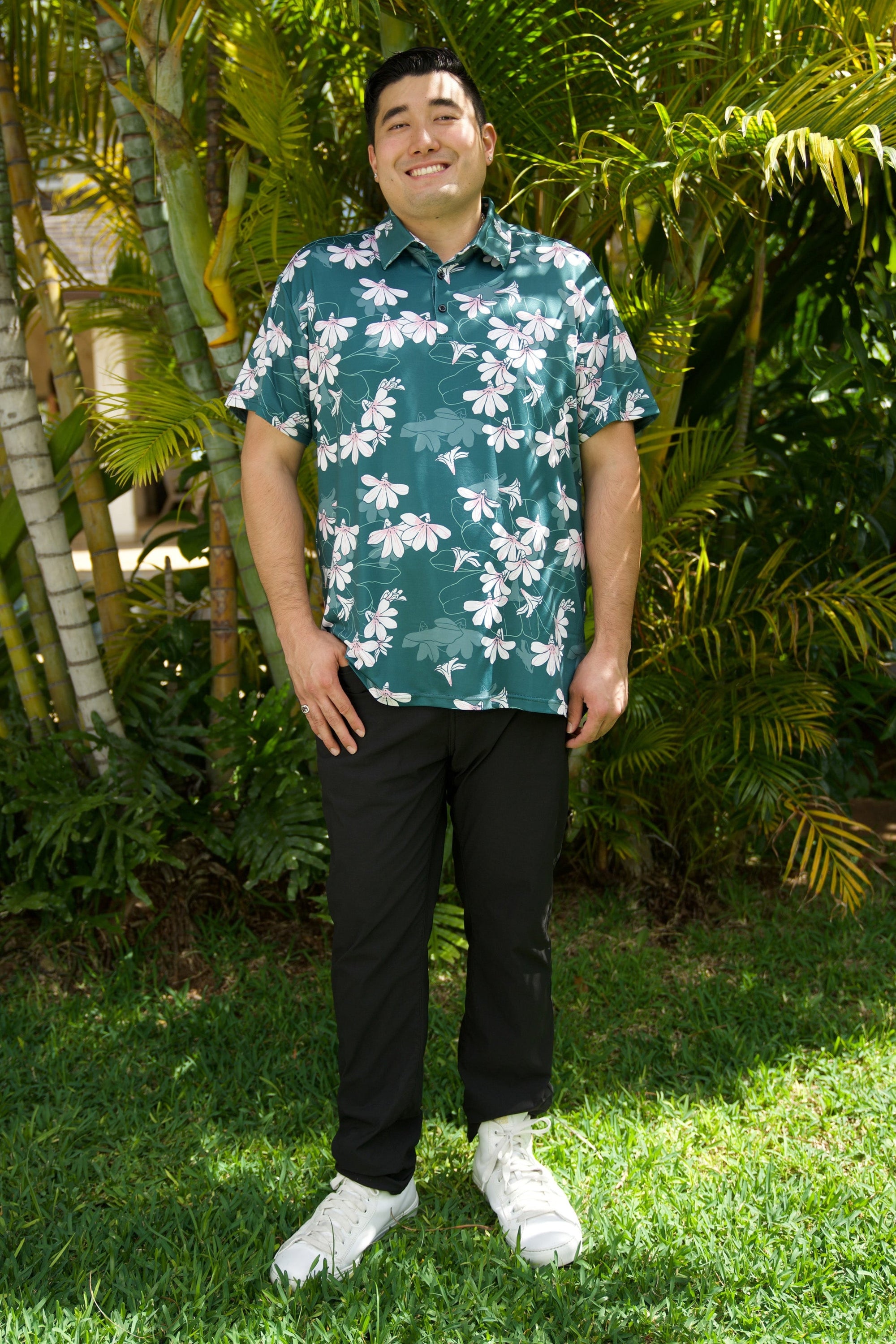 Men's Holoholo Polo Shirt Emerald Naupaka