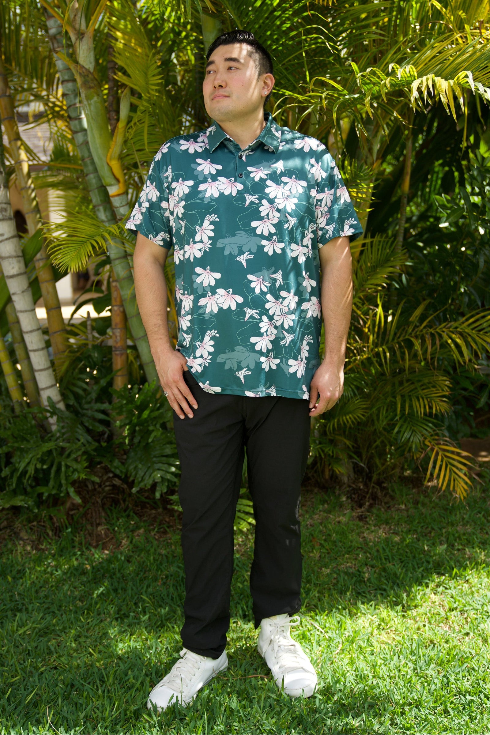 Men's Holoholo Polo Shirt Emerald Naupaka