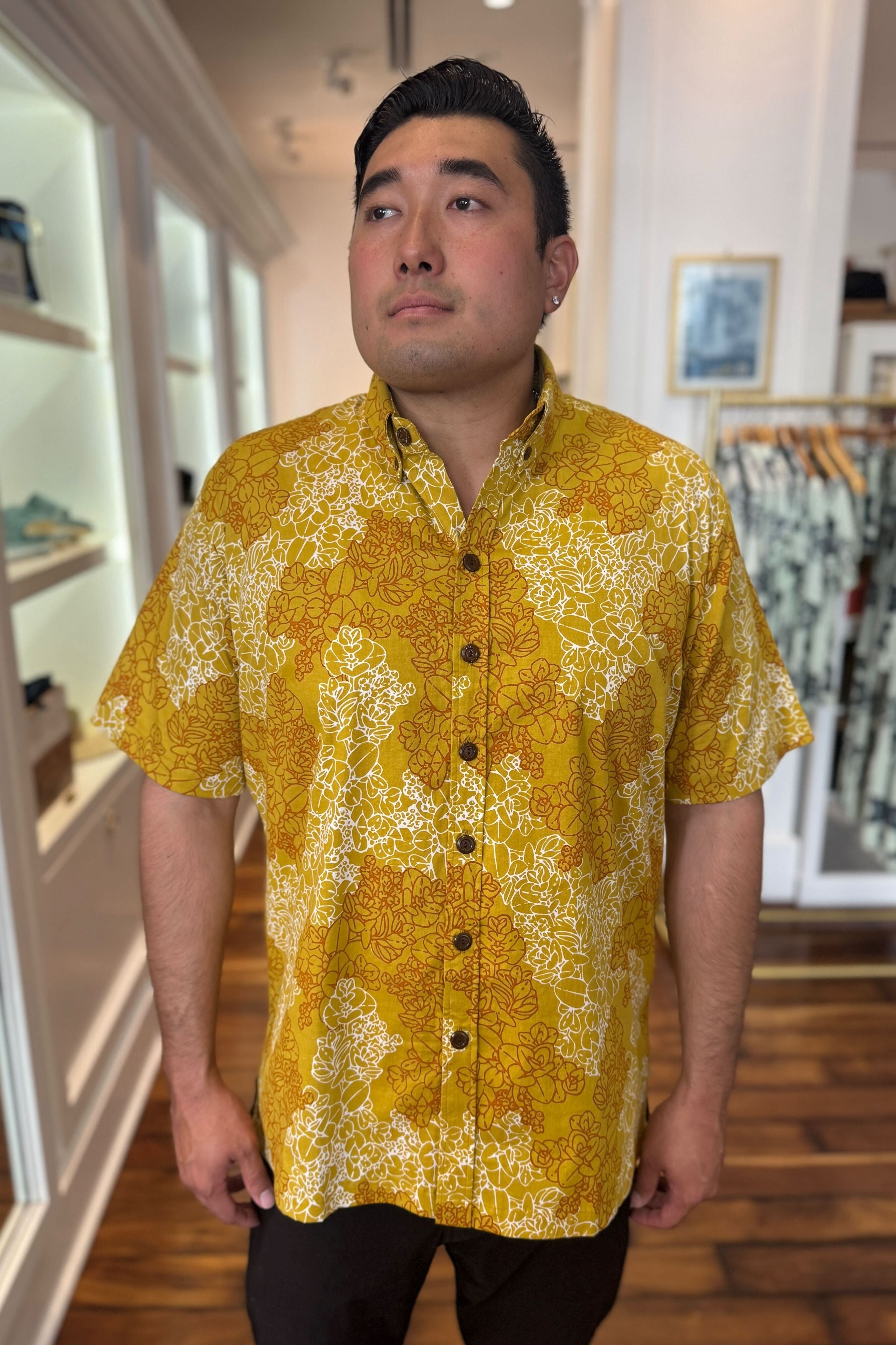 Men's Aloha Shirt Golden Liko XS Men's Aloha Shirt Golden Liko XS