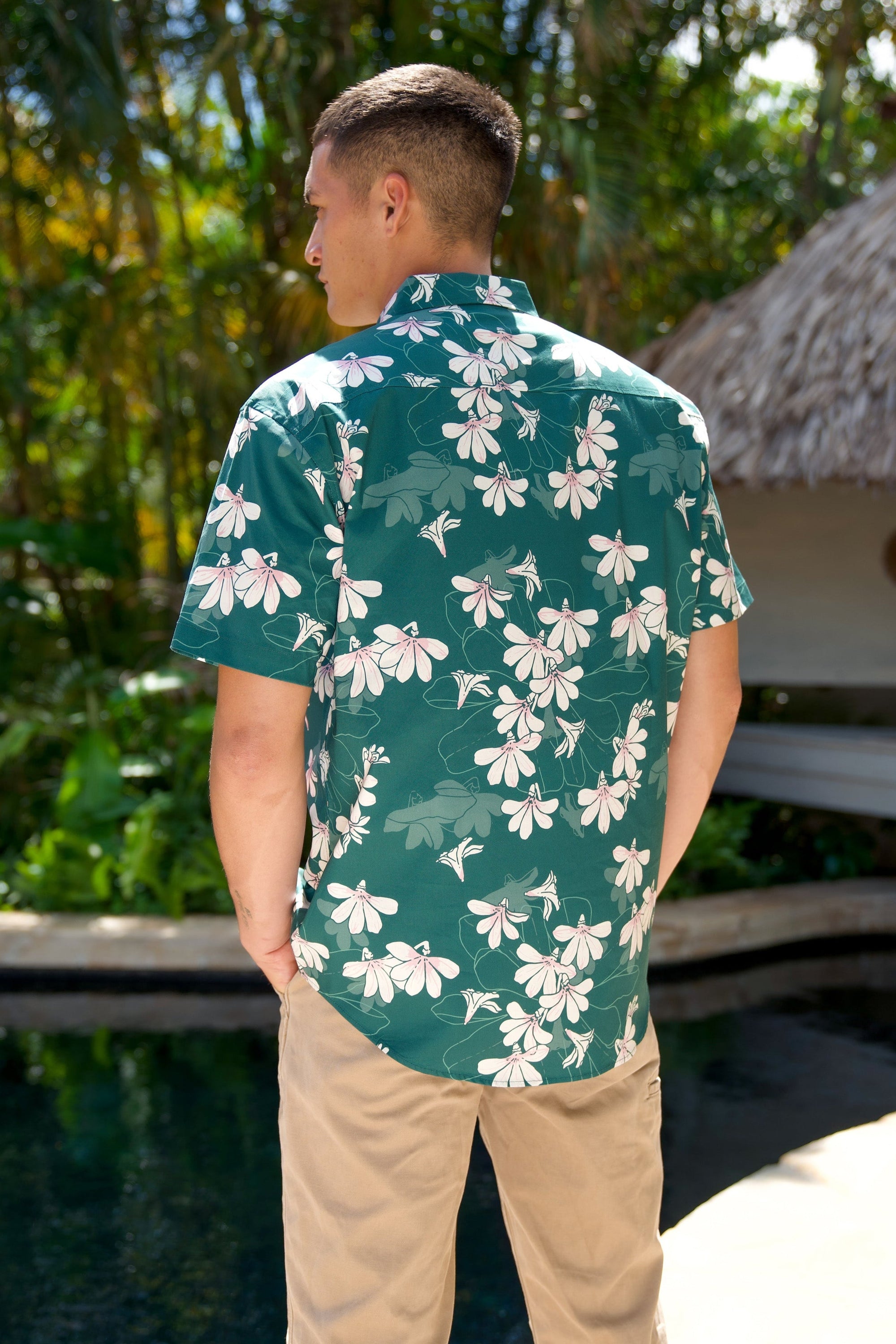 Men's Aloha Shirt Emerald Naupaka