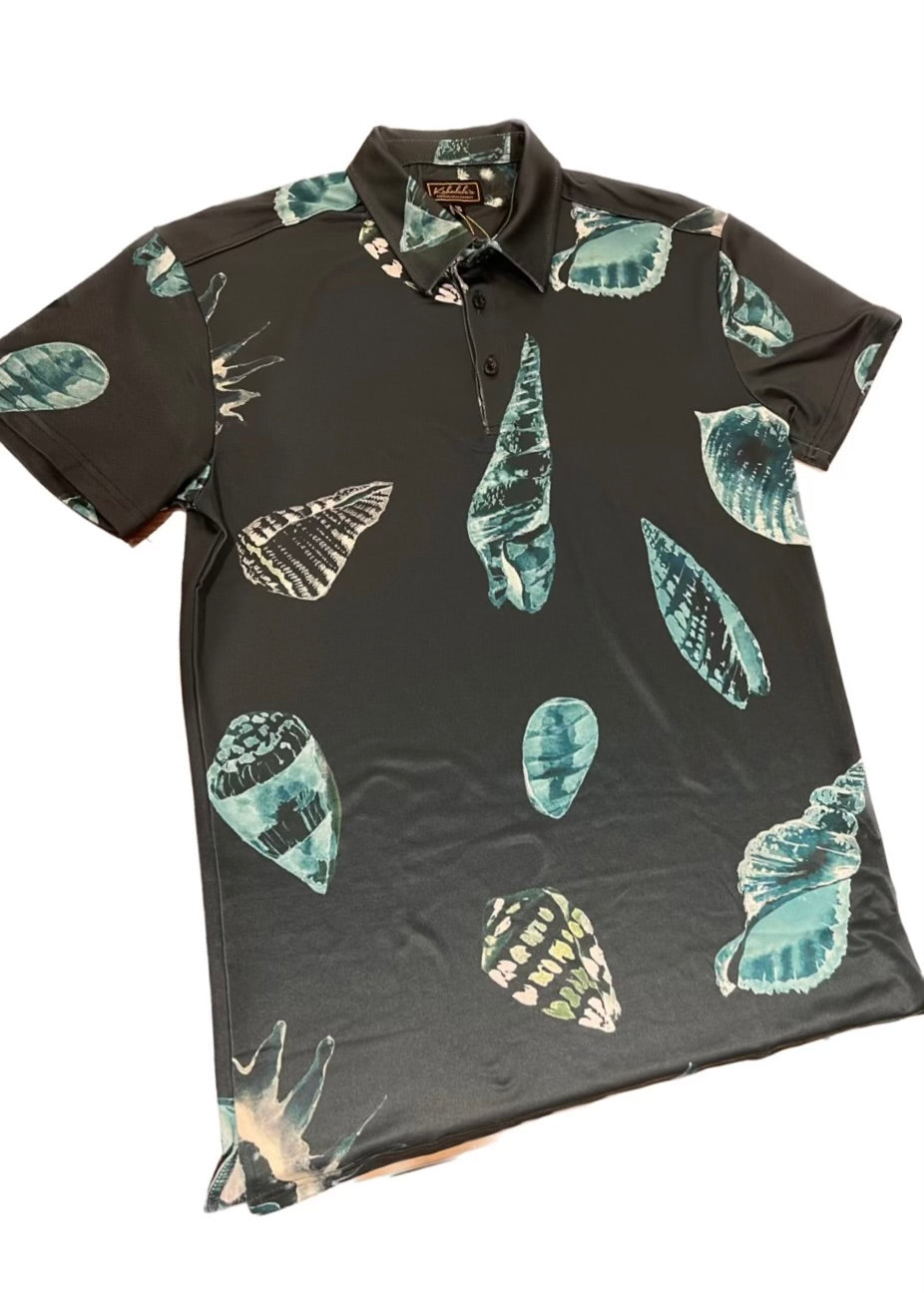 Men’s Holoholo Polo Shirt in Teal Hawaiian Seashell - Front View | Kahulaleʻa