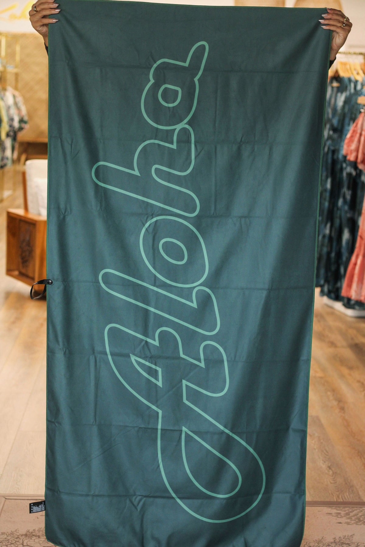 Microfiber Beach Towel in Emerald Naupaka - Back View | Kahulaleʻa