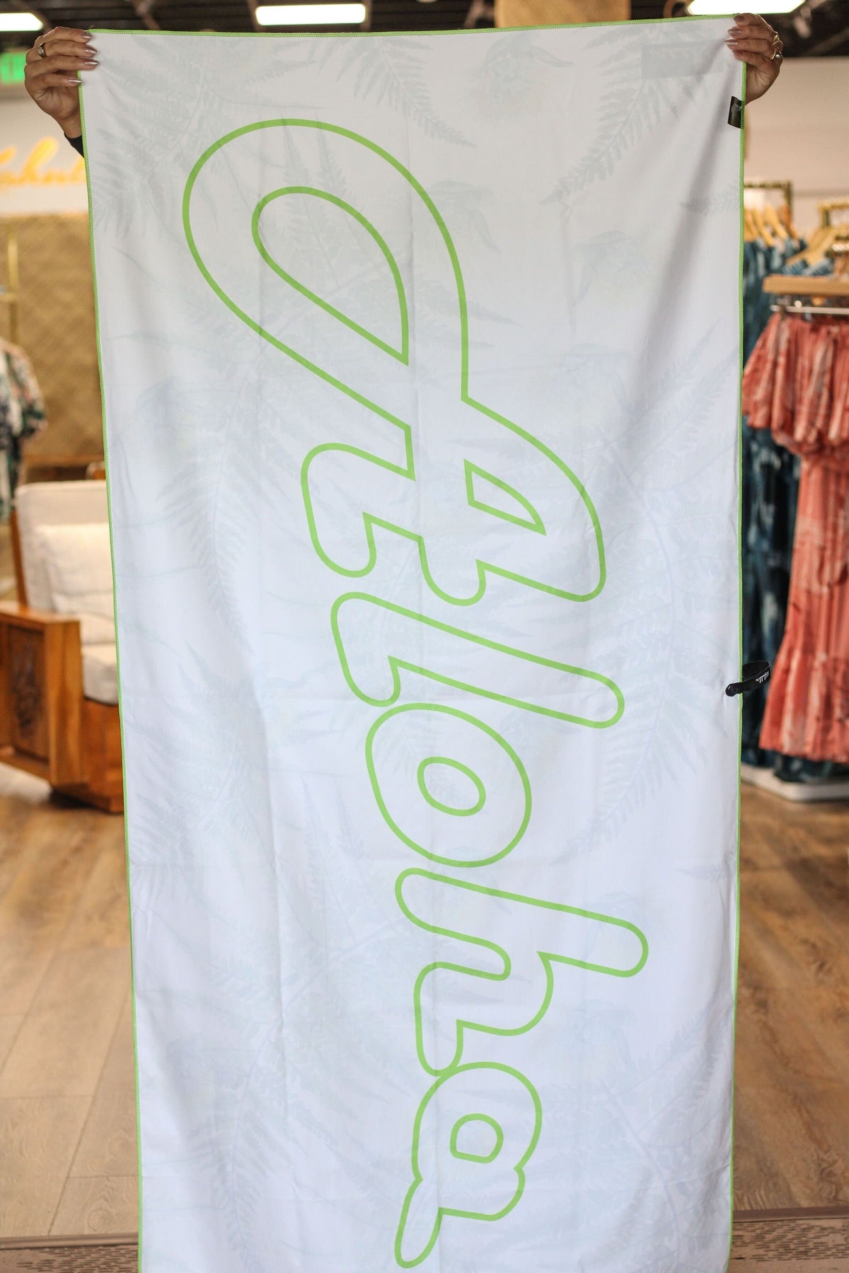 Microfiber Beach Towel in White Lehua Mamo - Back View | Kahulaleʻa