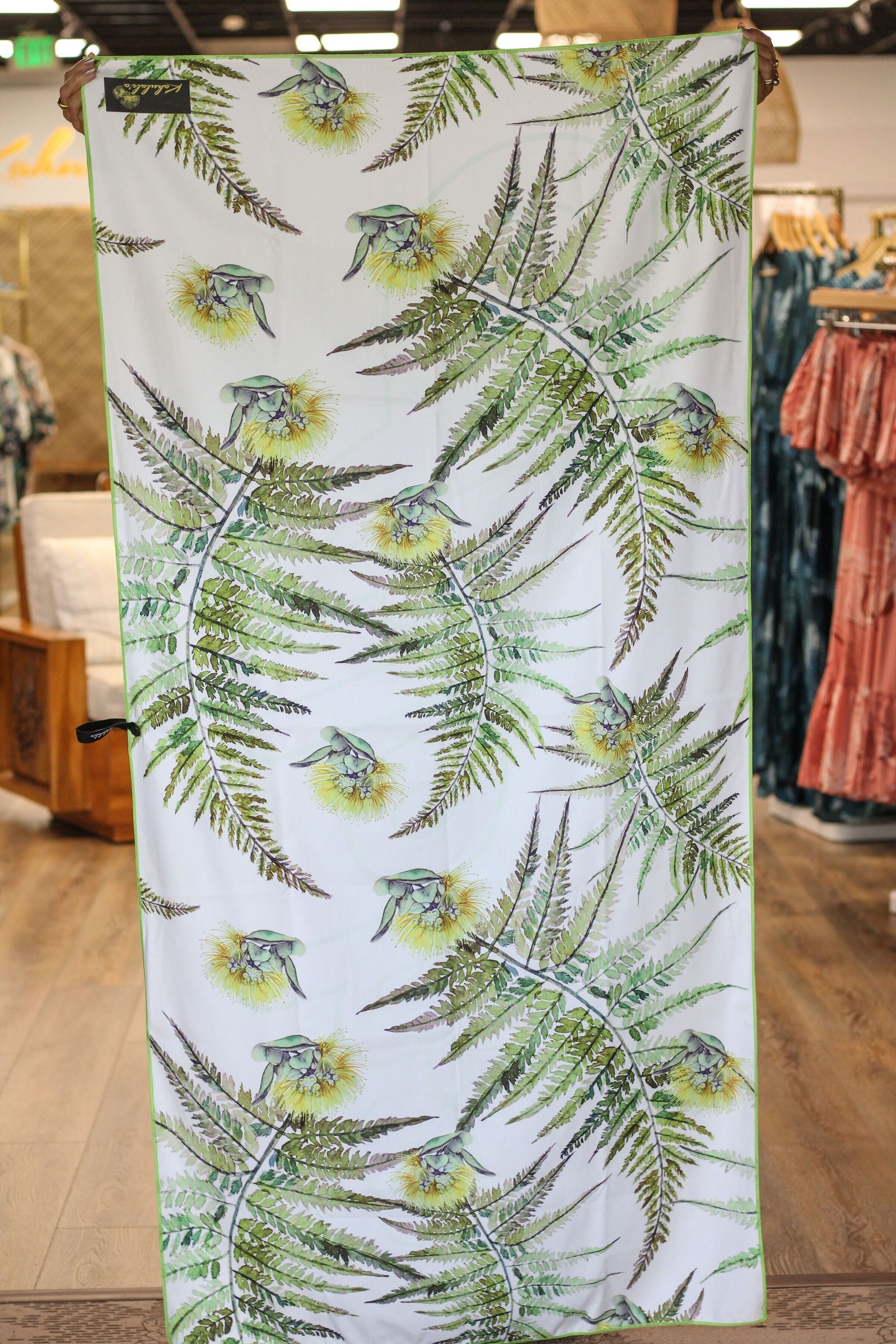 Microfiber Beach Towel in White Lehua Mamo - Front View | Kahulaleʻa